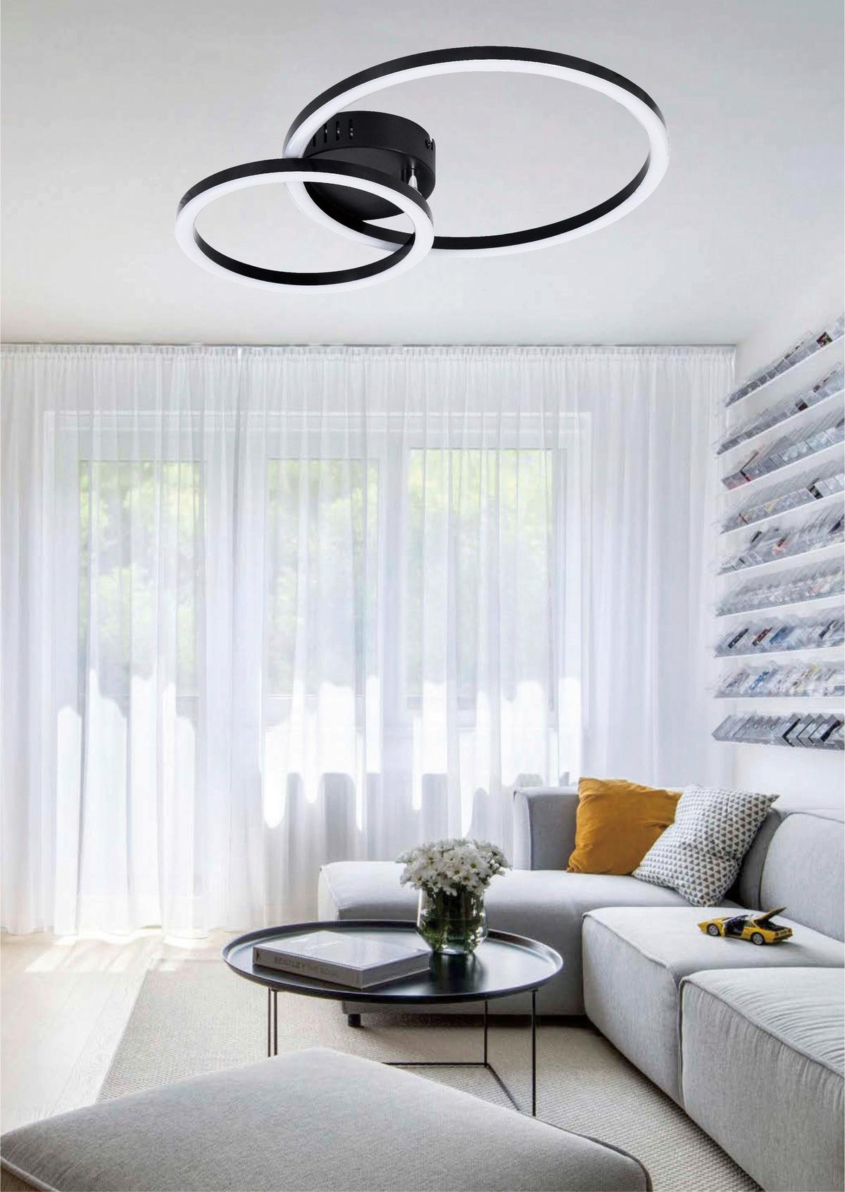 STROPNÍ LED SVÍTIDLO RUNDI - černá, Moderní, plast (42/30/7,5cm) - Mömax