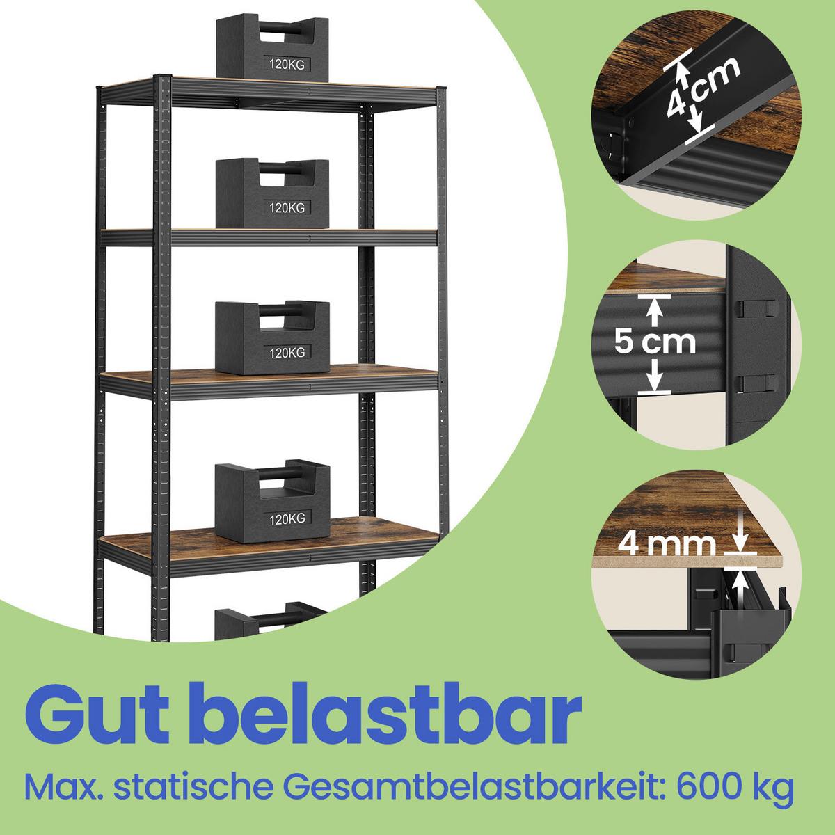 Schwerlastregal Braun, Schwarz B: 100 Cm - Schwarz/Braun, Basics, Holzwerkstoff/Metall (100/200/50cm)