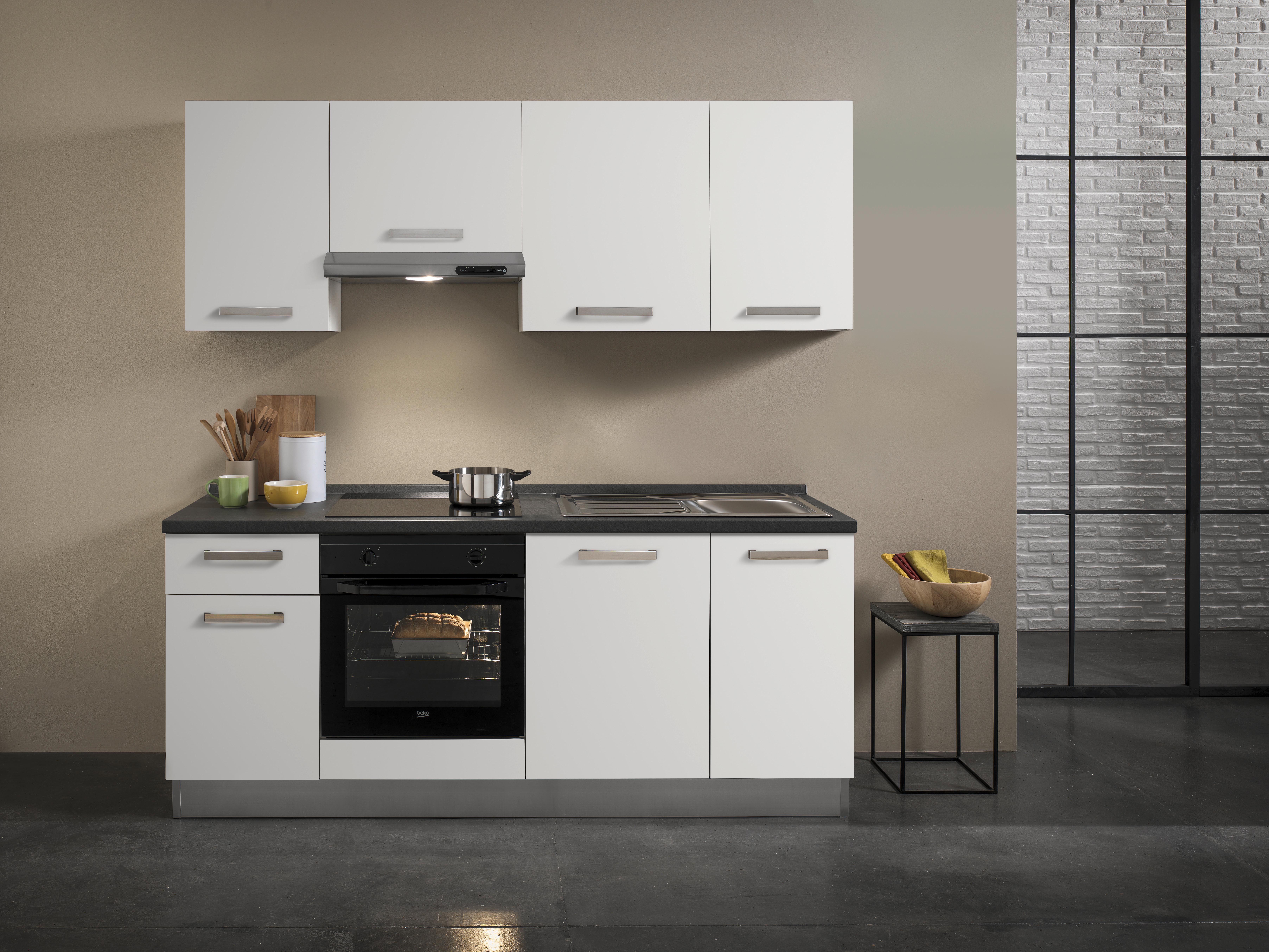 Küchenzeile Belluna mit Geräten 210 cm Weiß/Grau Elegant