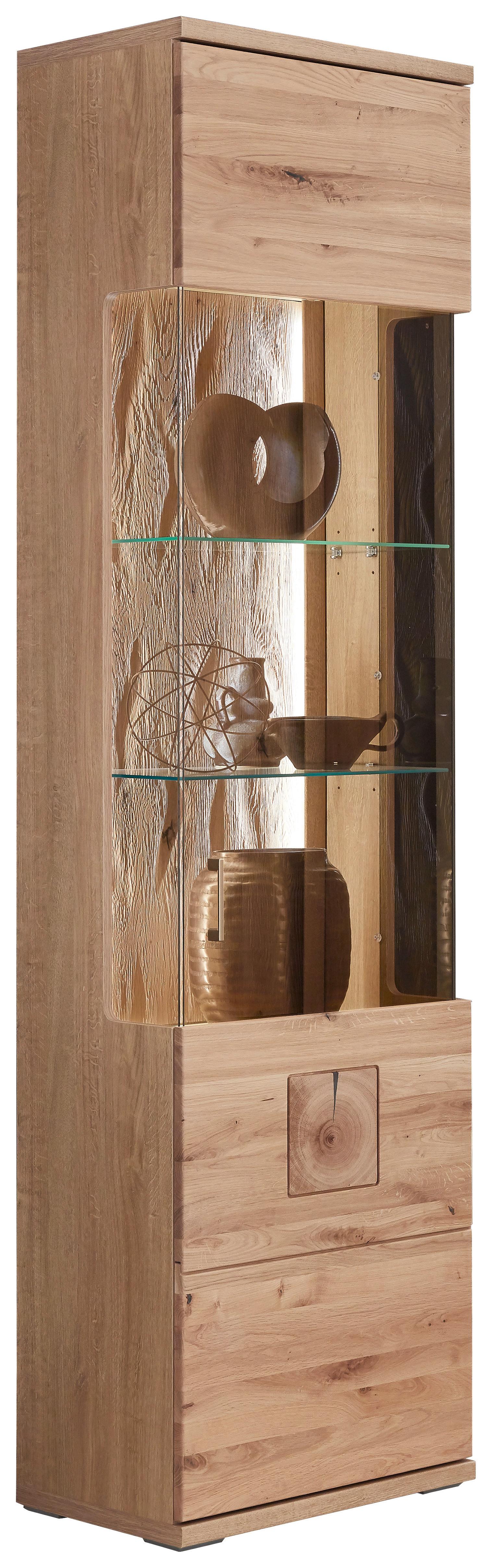 VITRINE KANSAS - Alteiche/Grau, KONVENTIONELL, Glas/Holz (55/208,6/37,4cm) - Livetastic