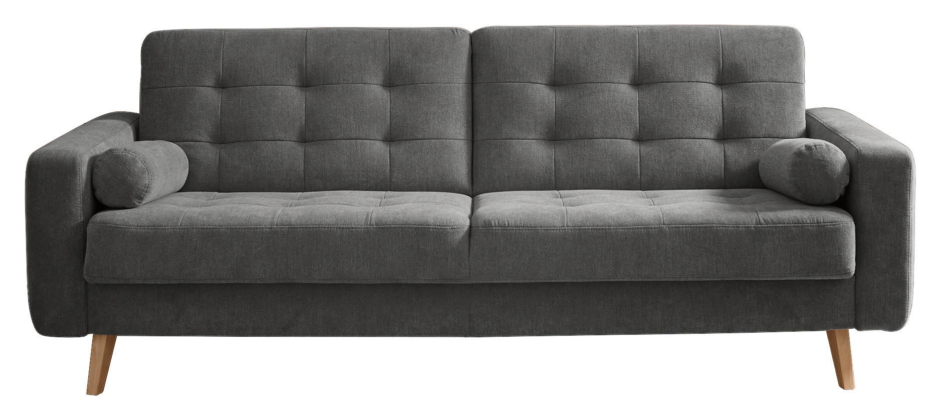 Schlafsofa mit Bettkasten und Kissen Fjord, Webstoff - Schlammfarben/Eichefarben, MODERN, Holzwerkstoff/Textil (222/86/90cm) - MID.YOU