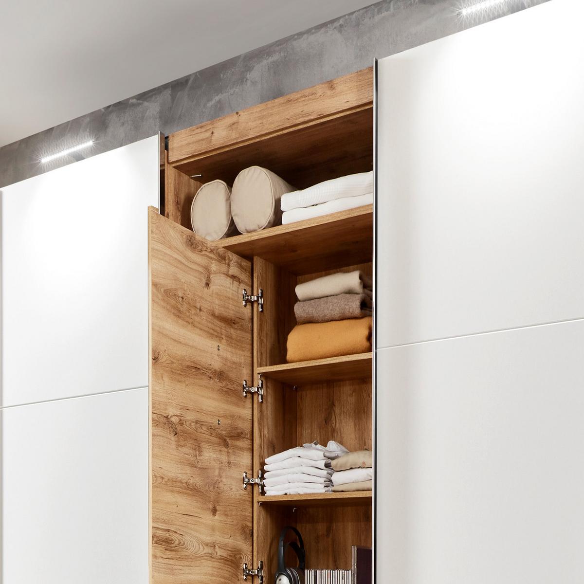 Schwebetürenschrank  Mit Regal B: 300 Cm Magic, Weiß/eichef. - Eichefarben/Weiß, MODERN, Holzwerkstoff (300/216/65cm) - MID.YOU