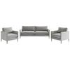 Sitzgarnitur Justin 3-teilig Hellgrau B: 210 Cm - Edelstahlfarben/Hellgrau, Design, Textil (210/80/84cm) - Livetastic