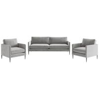 Sitzgarnitur Justin 3-teilig Hellgrau B: 210 Cm - Edelstahlfarben/Hellgrau, Design, Textil (210/80/84cm) - Livetastic