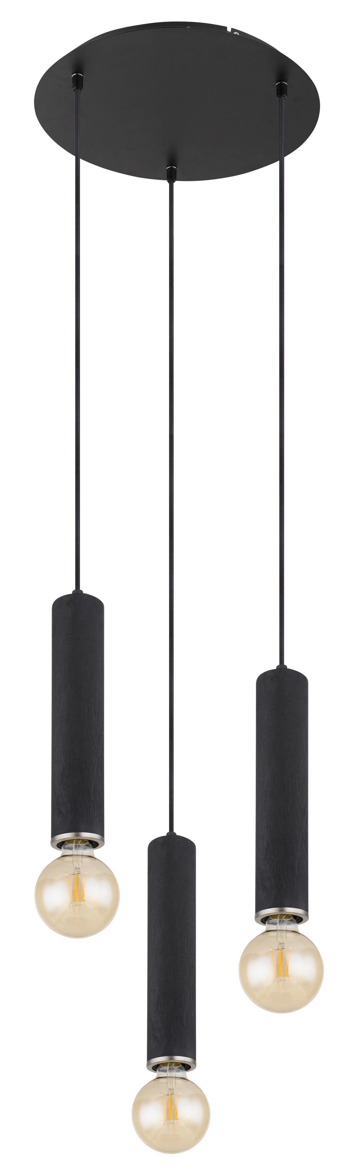 Hängeleuchte H: 160 cm 3-Flammig - Schwarz/Nickelfarben, Basics, Holz/Metall (35/160cm) - Globo