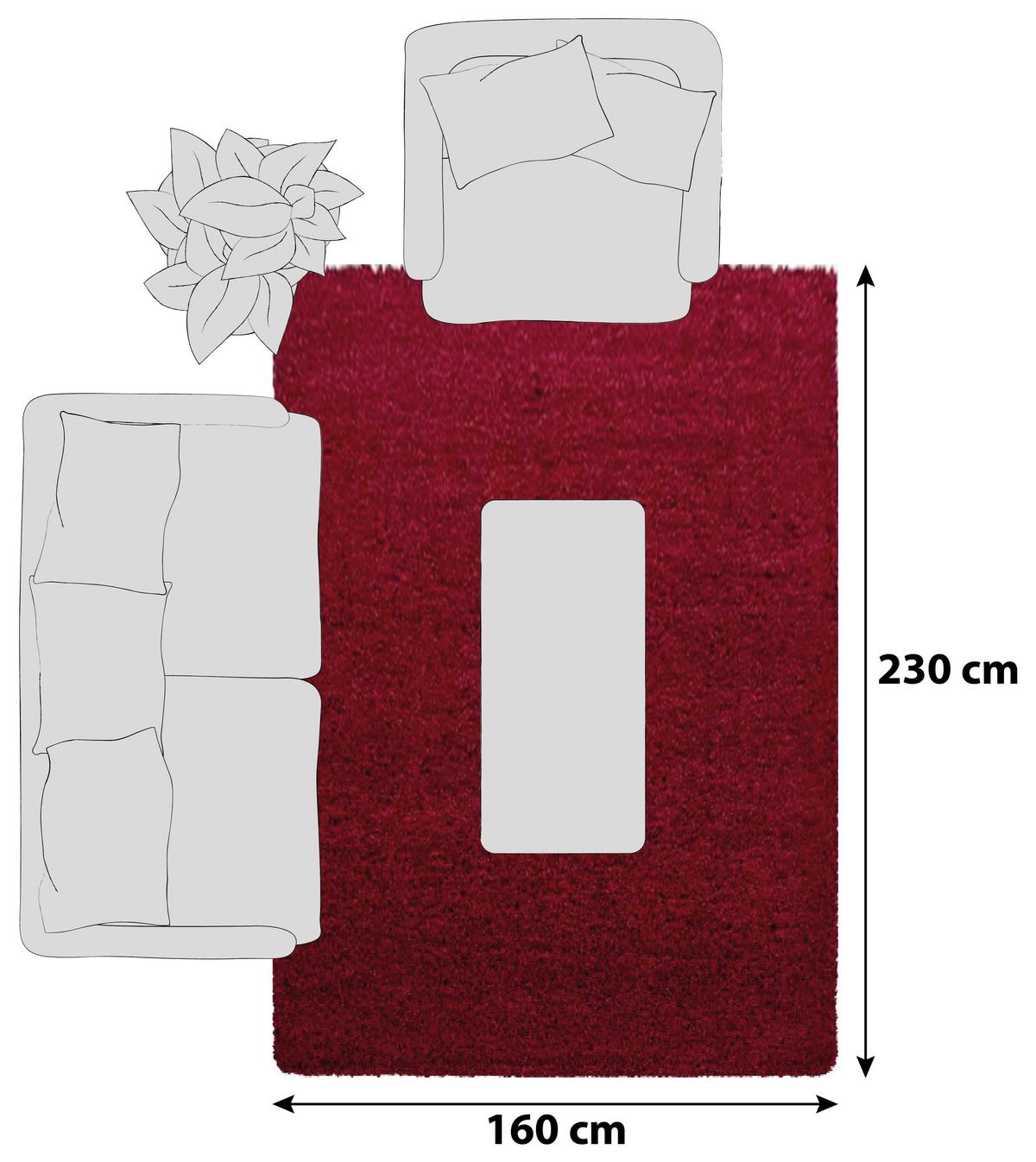 Hochflor Teppich Rot Dream 160x230 cm - Rot, KONVENTIONELL, Textil (160/230cm) - Novel