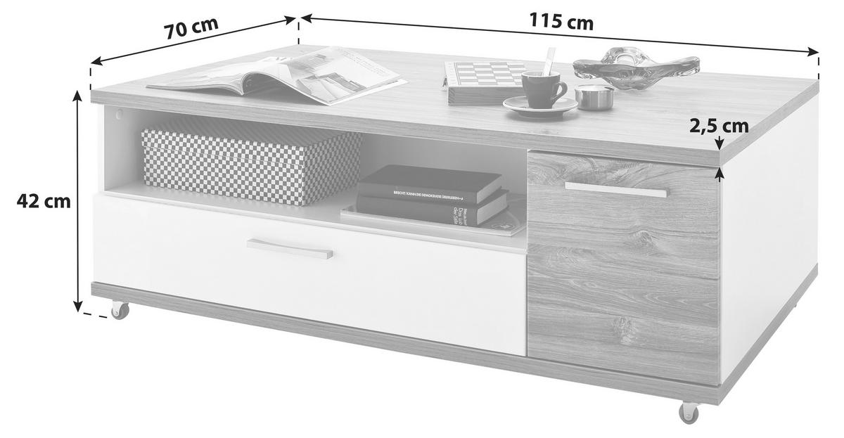 Couchtisch ausziehbar Luzern Weiß/Eiche Dekor - Eichefarben/Weiß, Design, Holzwerkstoff/Kunststoff (115/70/42cm) - Livetastic