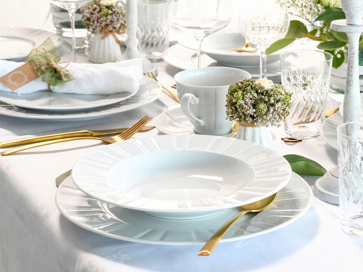 Kombiservice Porzellan 6 Personen Geschirr Set - Weiß, Basics, Keramik - Creatable