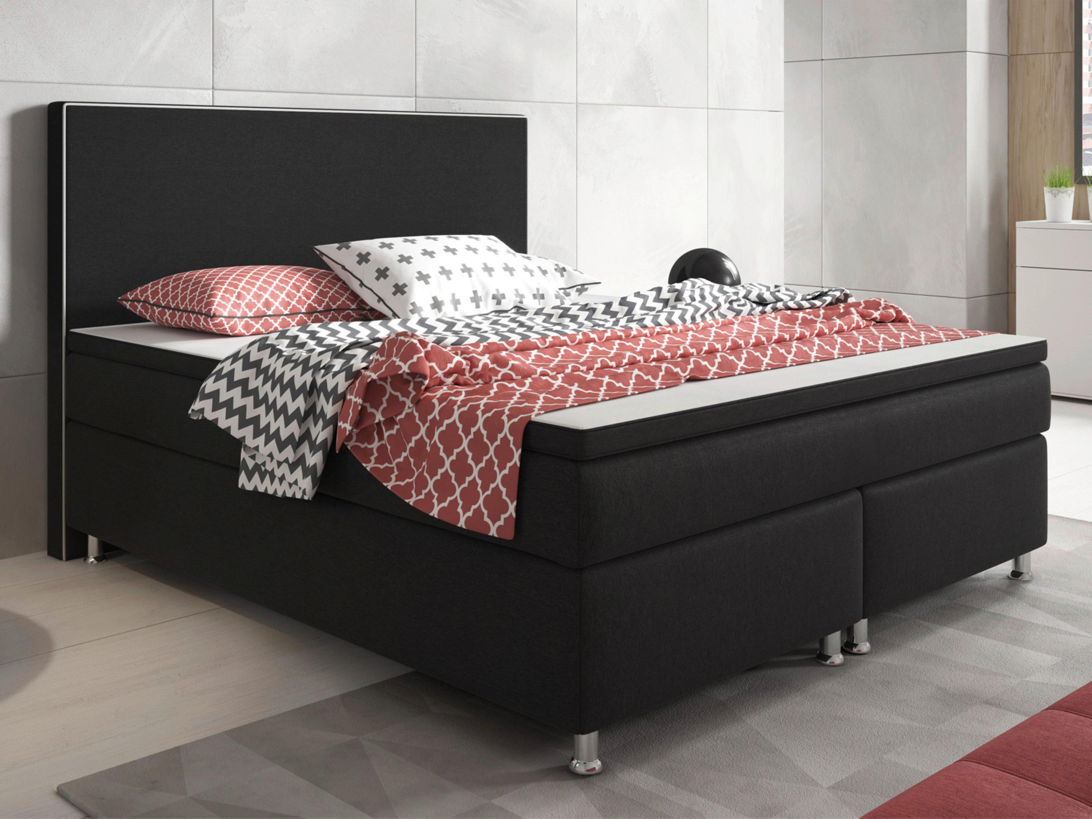 Boxspringbett Mit Topper 180x200 Cm King Size-F - Silberfarben/Schwarz, KONVENTIONELL, Textil (180/115/210cm) - MID.YOU