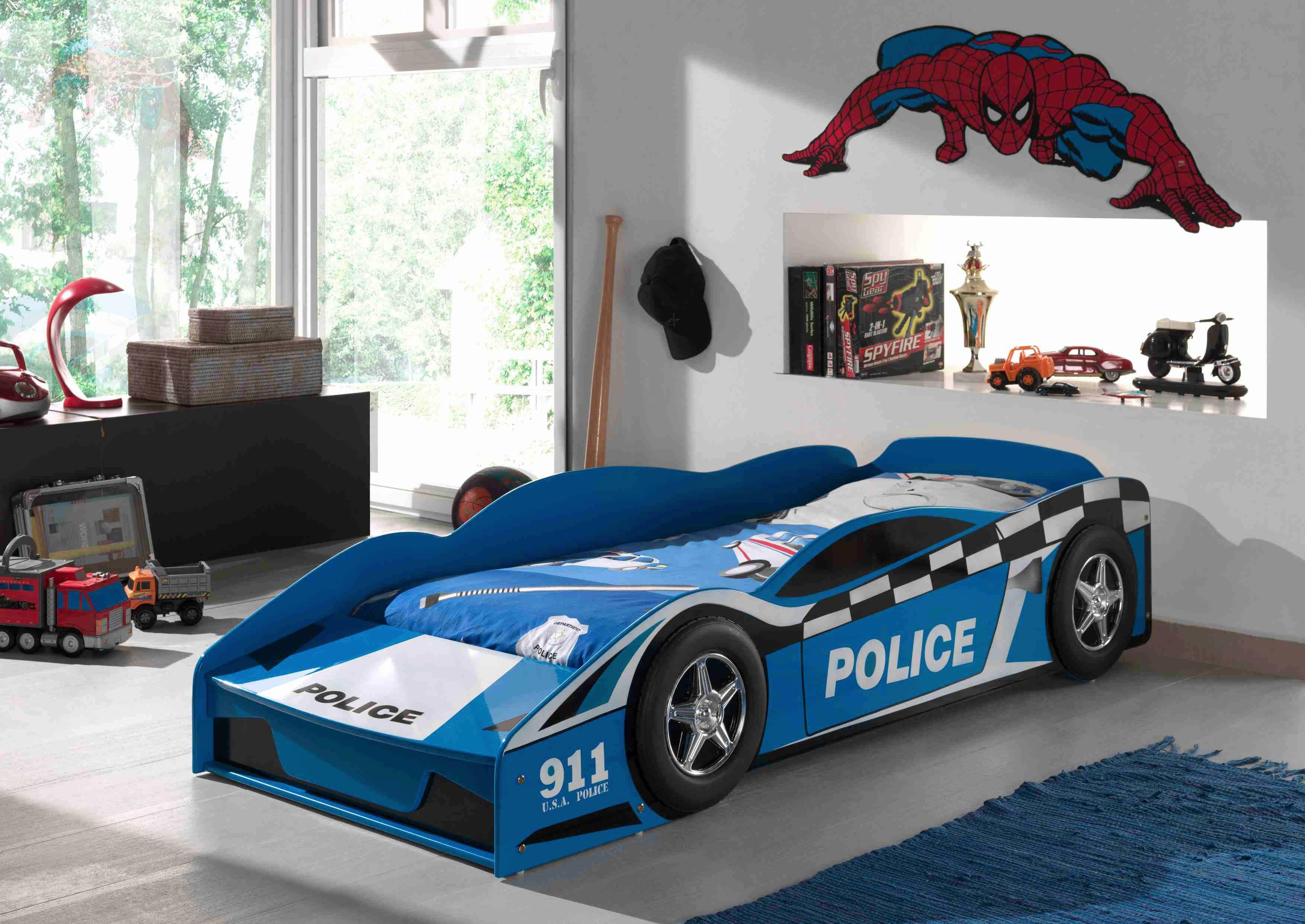 Autobett Police 70x140 cm Blau inkl. Matratze+rollrost - Blau, Natur, Holzwerkstoff/Textil (70/140cm) - MID.YOU
