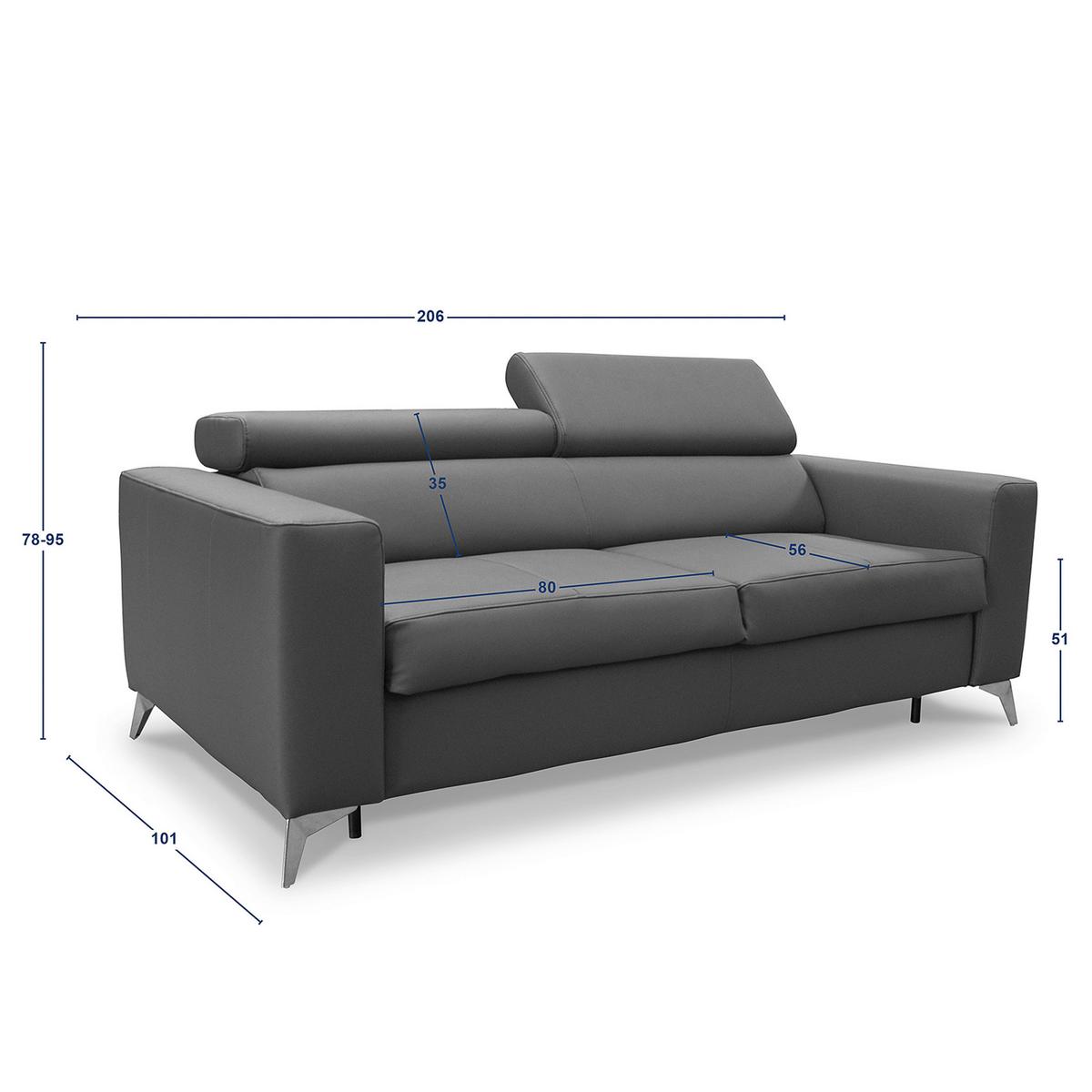 Schlafsofa Mondo, Dunkelbraun B: 206 cm - Dunkelbraun/Silberfarben, Design, Leder/Textil (206/95/101cm) - Livetastic
