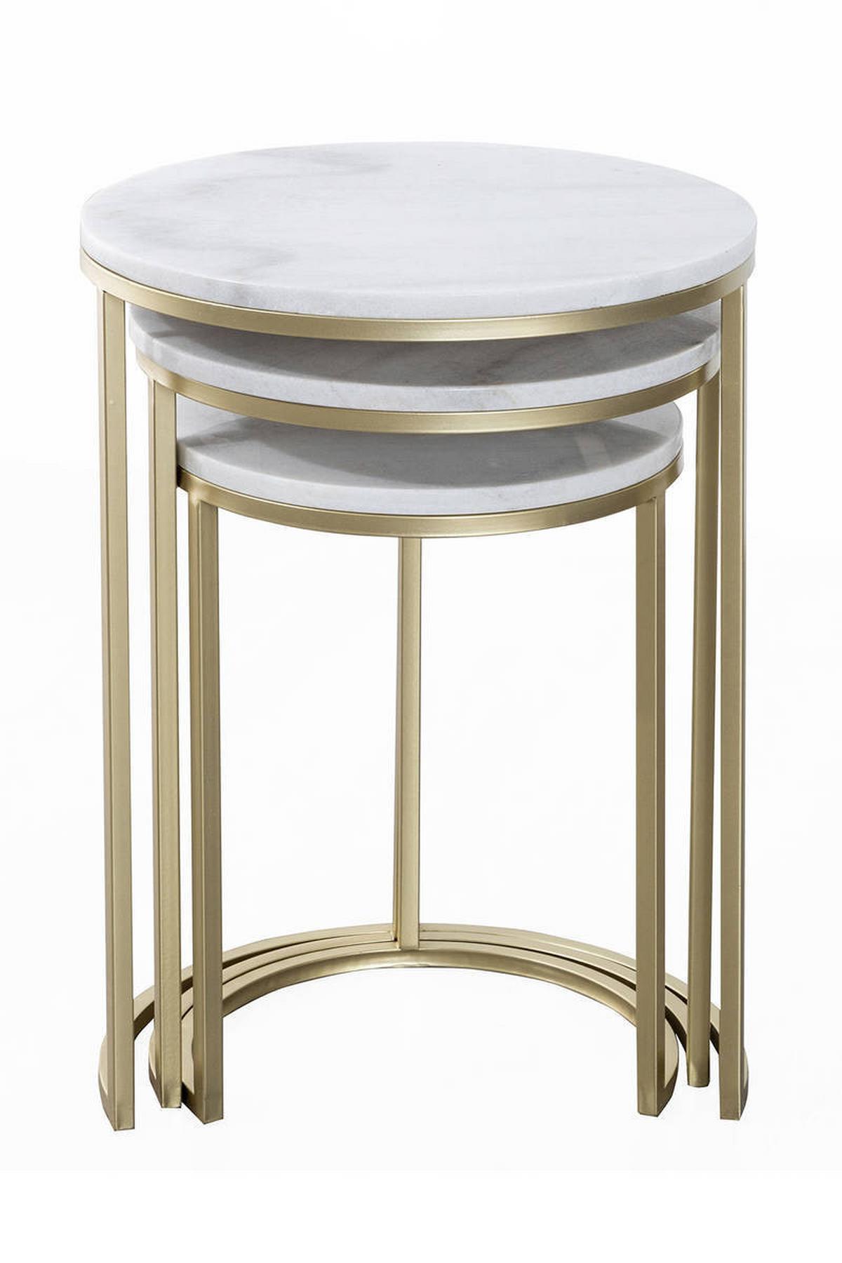 Beistelltisch 3-Teilig Tria Goldfarben/Weiß - Goldfarben/Weiß, Trend, Stein/Metall - Kayoom