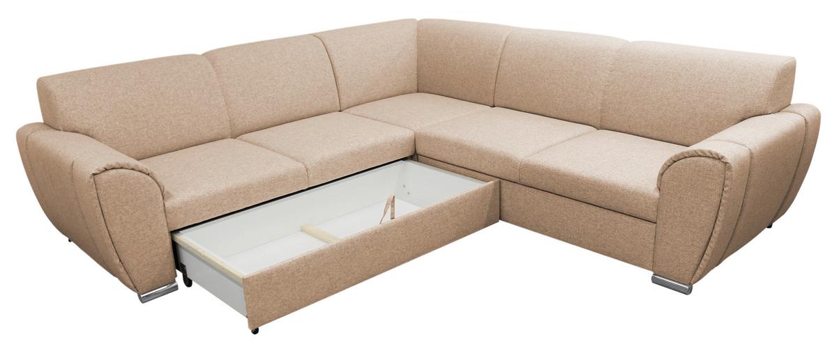 Ecksofa Delux Beige Mit Schlaffunktion Ottomane Links - Beige/Silberfarben, Design, Textil (266/266cm) - Livetastic