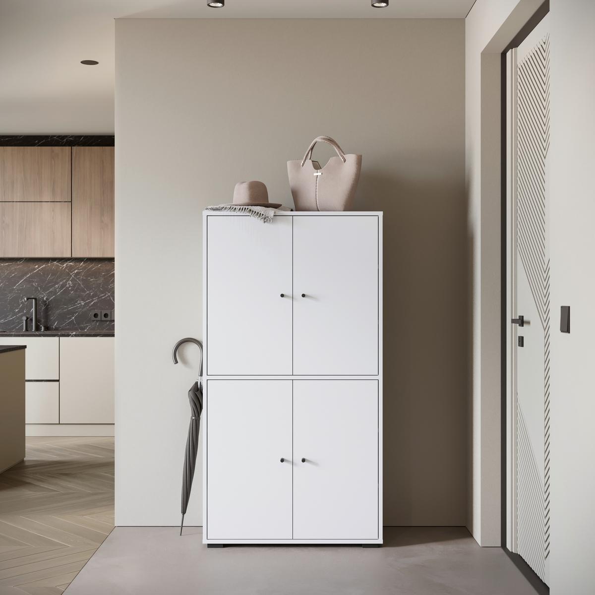 Schuhschrank Dino 020 Weiß B: 70 cm - Schwarz/Weiß, Basics, Holzwerkstoff (70/131/33cm) - P & B