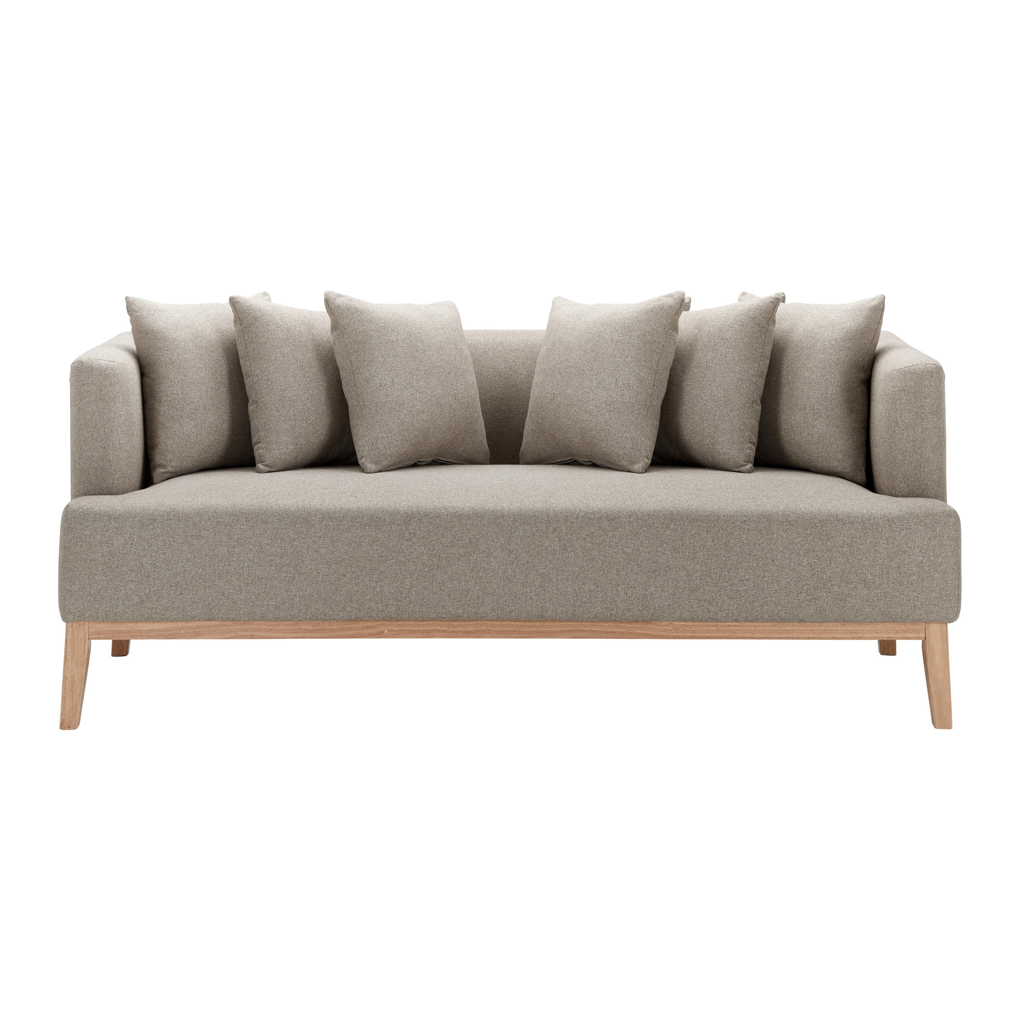 Pohovka s polštáři MINA béžová - přírodní barvy/béžová, Moderní, dřevo/textil (190/78/81cm) - Bessagi Home