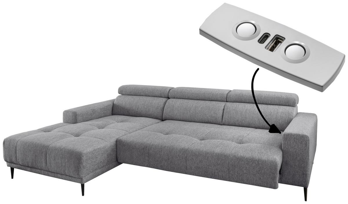 Ecksofa Intera Dunkelgrau S: 188x276 Cm - Dunkelgrau/Schwarz, KONVENTIONELL, Textil (188/276cm) - Livetastic