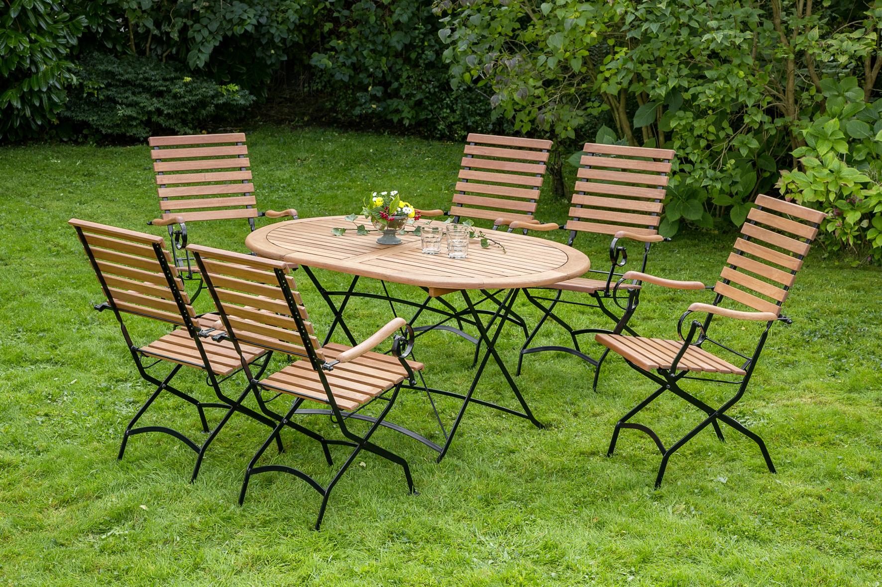 Gartentisch Klappbar Schlossgarten Echtholz L:140cm - Naturfarben, ROMANTIK / LANDHAUS, Holz/Metall (140/90/75cm) - Gardenson