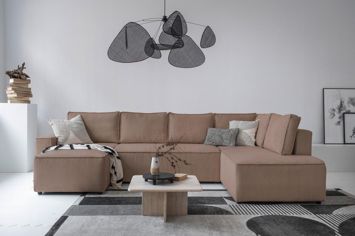 Rohová sedačka OLIVER, šedohnědá, manšestr, pravá - černá/šedohnědá, Design, textil/plast (156/322/194cm) - MID.YOU