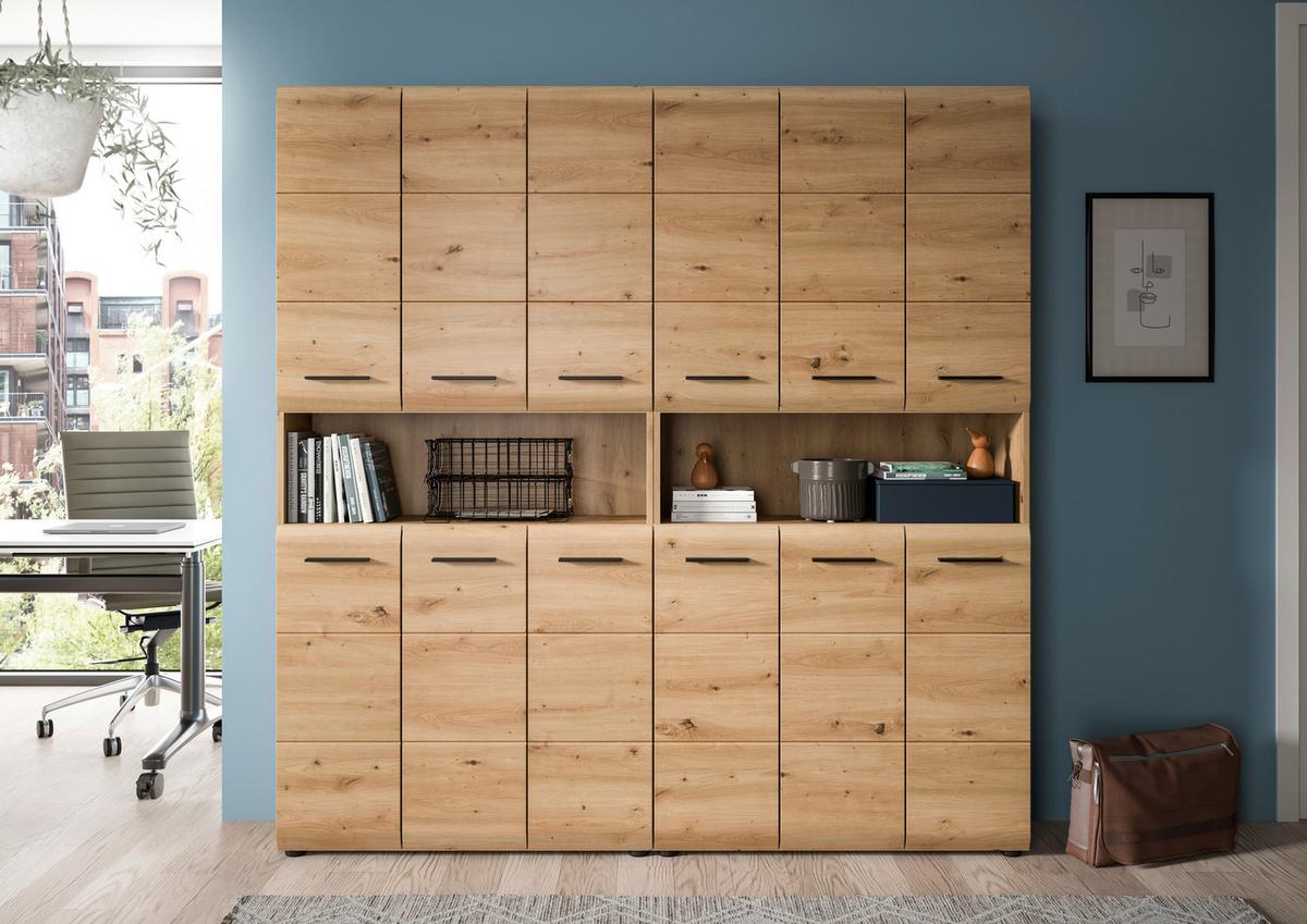 Hochschrank Ice Eiche Artisan Dekor B: 180cm - Schwarz/Eiche Artisan, Basics, Holzwerkstoff (180/185/30cm) - MID.YOU