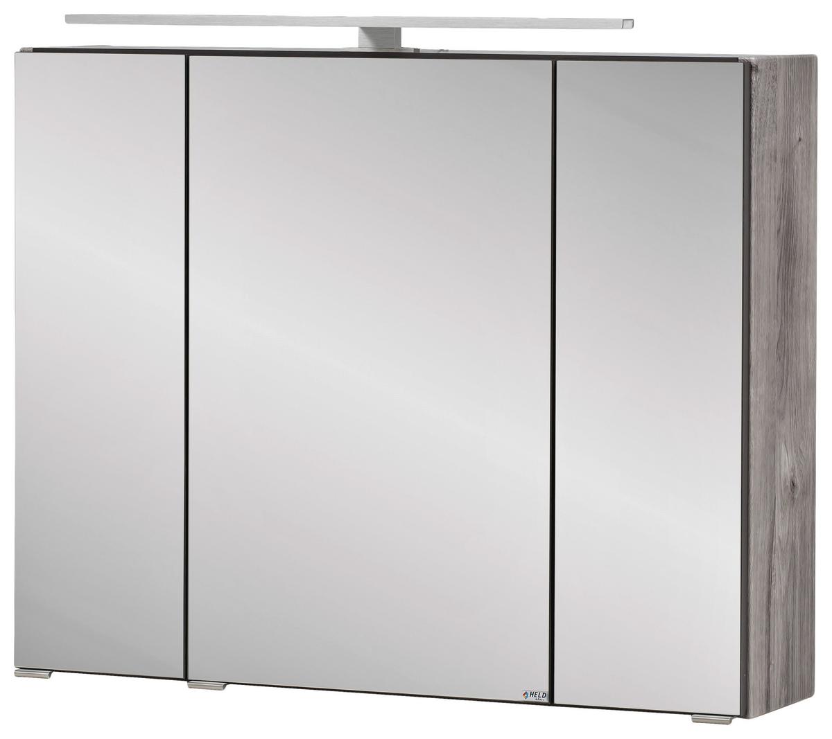 Badmöbel-Set 3-Tlg. inkl. LED Stockholm 80cm Eiche Dekor - Eichefarben/Eiche grau, KONVENTIONELL, Glas/Holzwerkstoff (80cm) - Held