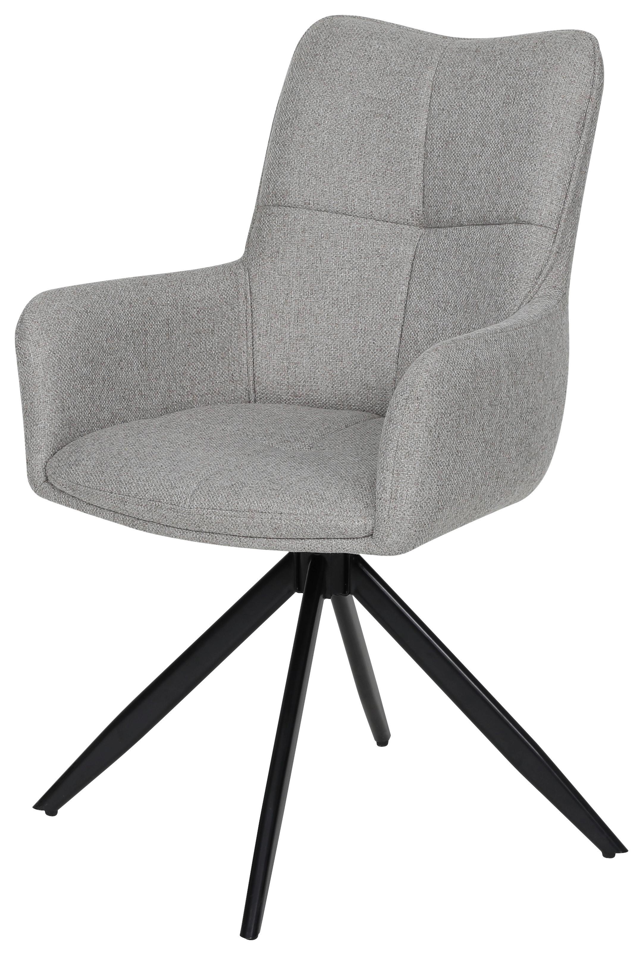 Armlehnstuhl Emily Leinenoptik Beige B: 57 Cm - Beige/Schwarz, KONVENTIONELL, Textil/Metall (56/90/64cm)