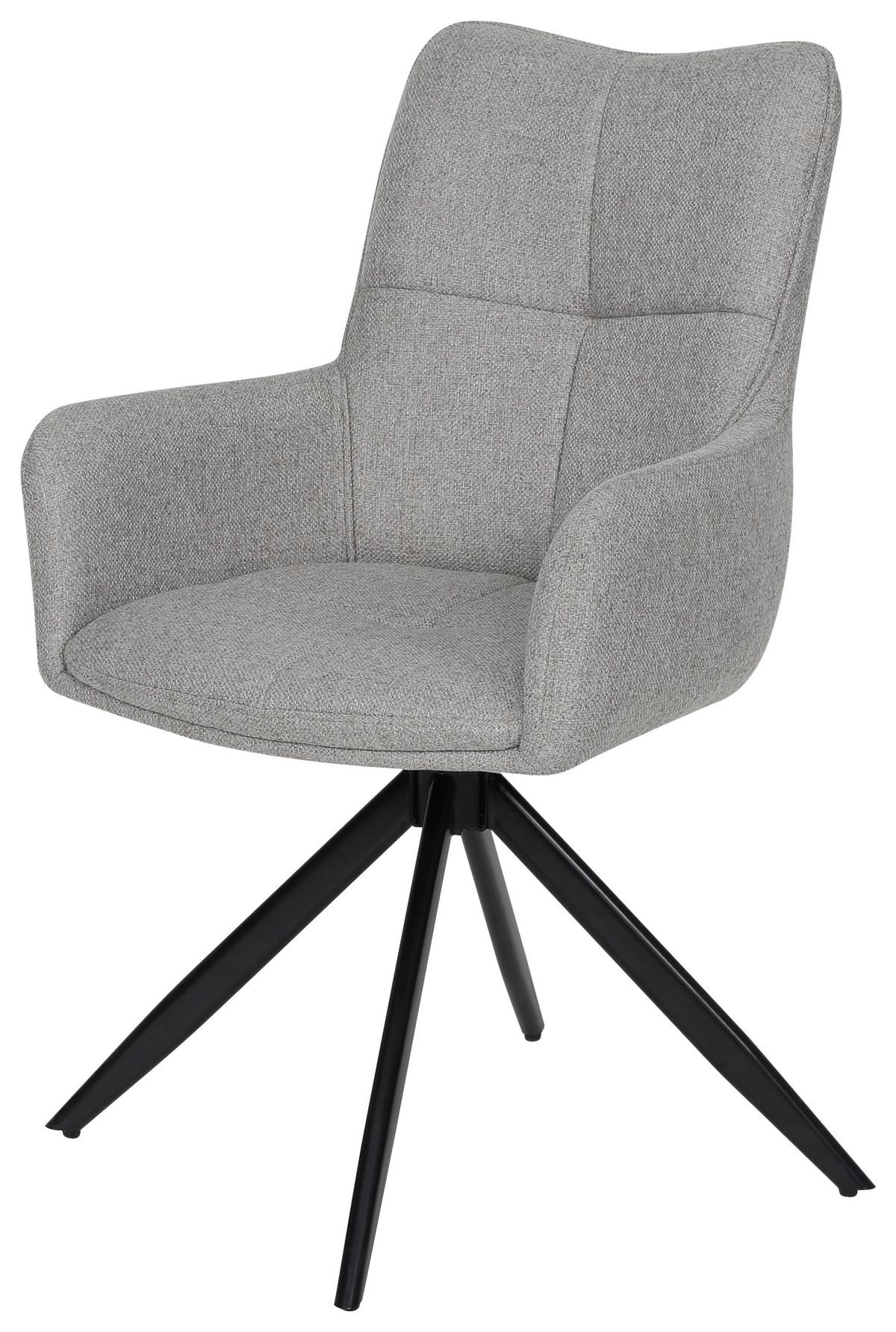 Armlehnstuhl Emily Leinenoptik Beige B: 57 cm - Beige/Schwarz, KONVENTIONELL, Textil/Metall (56/90/64cm)