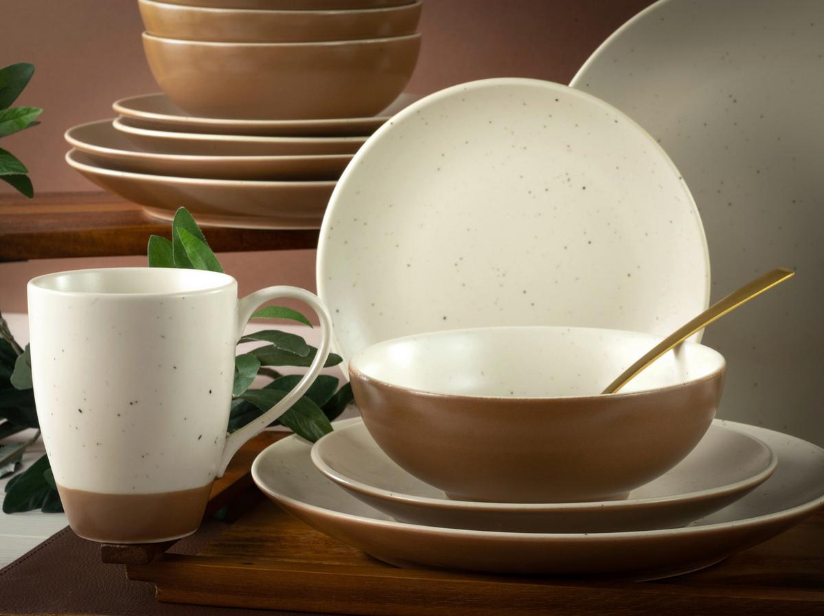 Kombiservice Dunes Keramik 4 Personen Geschirr Set - Terracotta/Weiß, Trend, Keramik (34/32/33cm) - Creatable