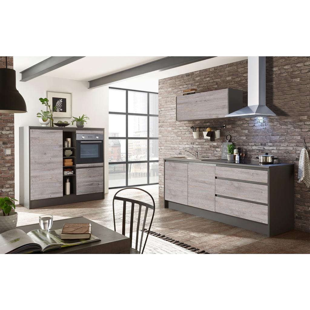 Zweizeilig Küche Less 210 + 150 cm Anthrazit/Eiche