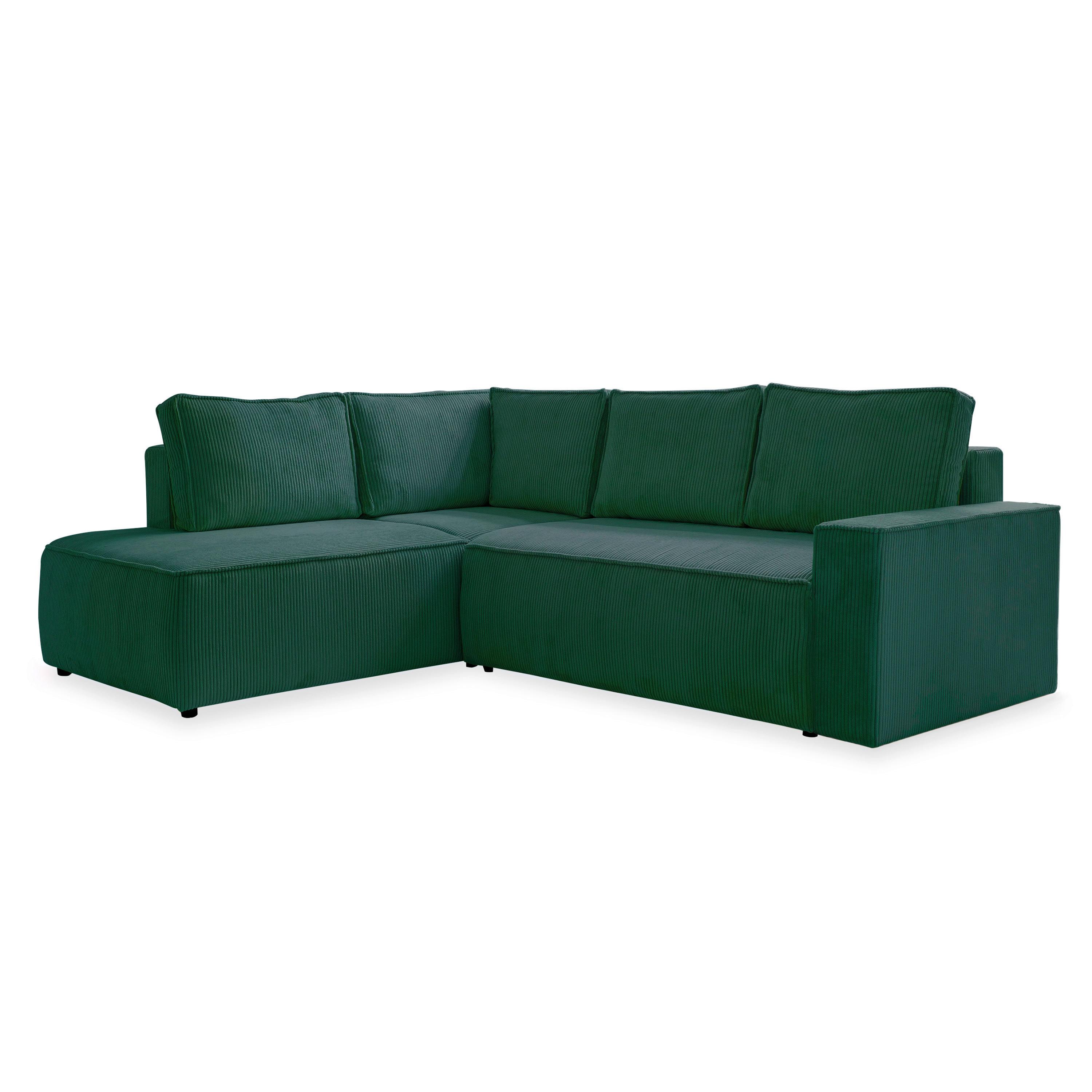 Sedačka OLIVER, levá, tmavě zelená barva - černá/tmavě zelená, Design, textil/plast (194/247cm) - MID.YOU