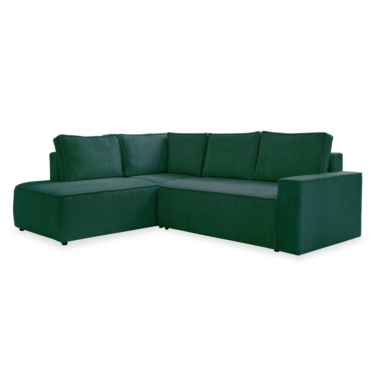 Sedačka OLIVER, ľavá, tmavozelená farba - čierna/tmavozelená, Design, textil/plast (194/247cm) - MID.YOU