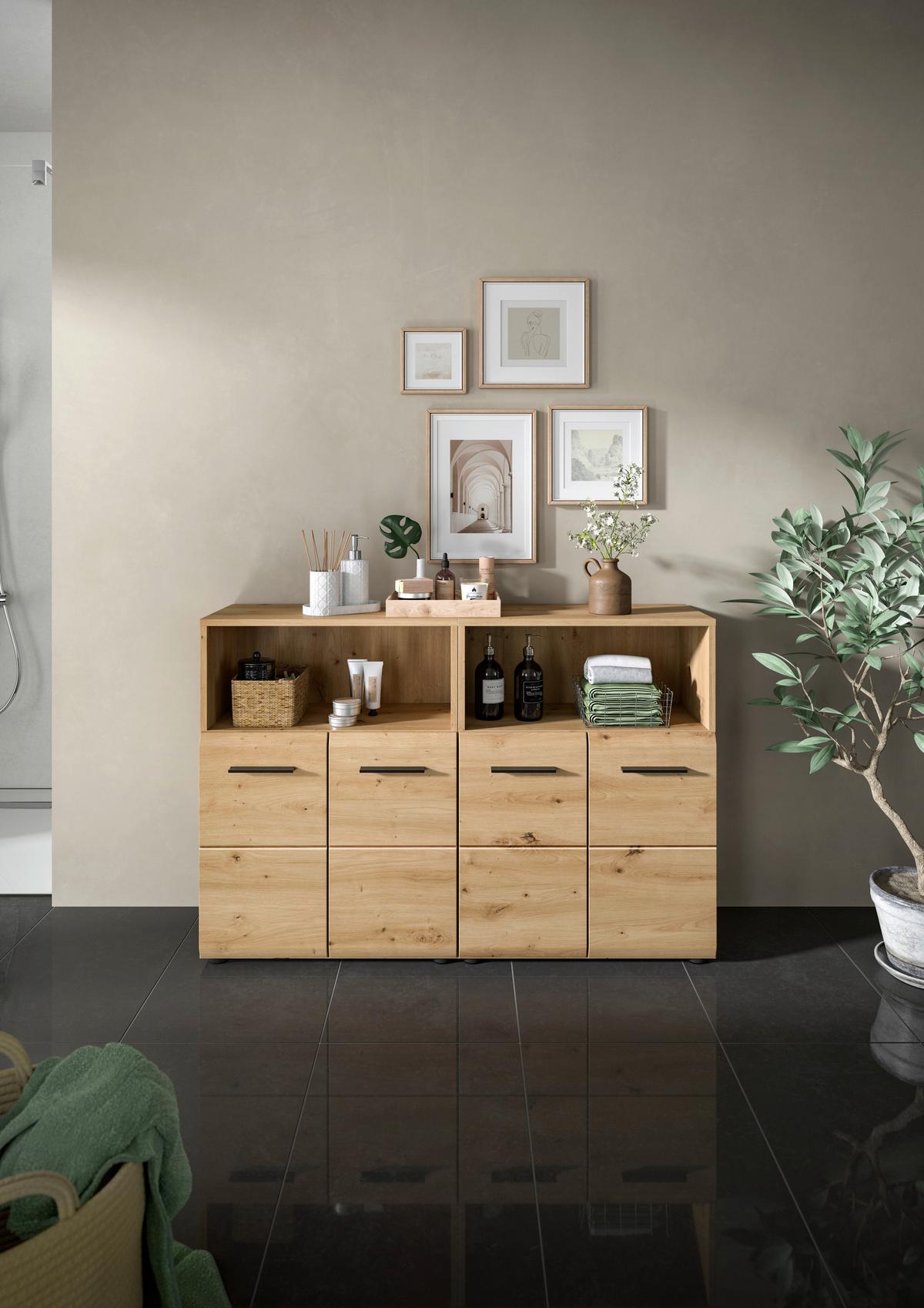 Midischrank Ice Eiche Artisan Dekor B: 120cm - Schwarz/Eiche Artisan, Basics, Holzwerkstoff (120/80/30cm) - MID.YOU