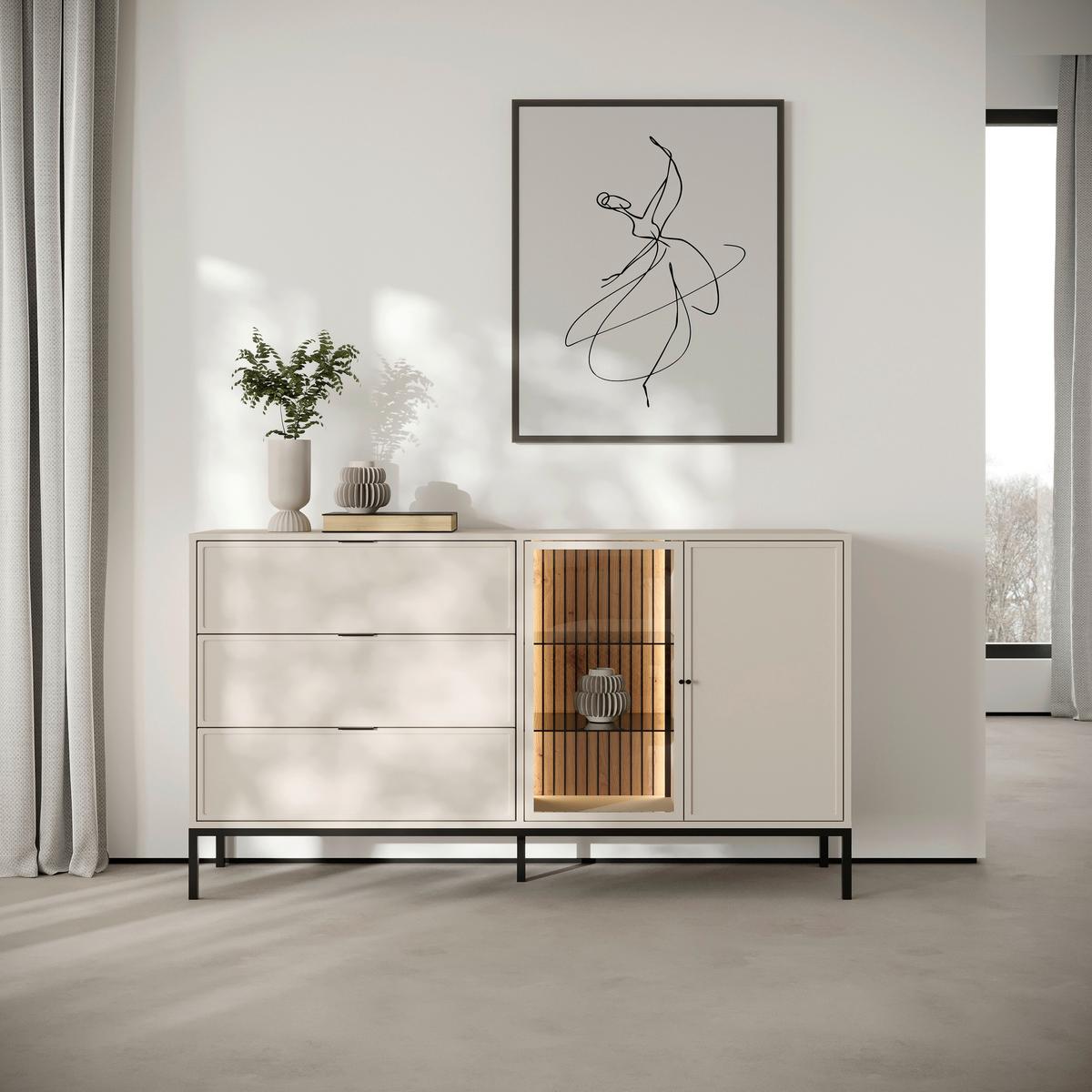 Kommode Deco Schwarz/Kaschmir B: 150,2cm - Kaschmir/Schwarz, Design, Glas/Holzwerkstoff (150,2/92/40cm) - MID.YOU