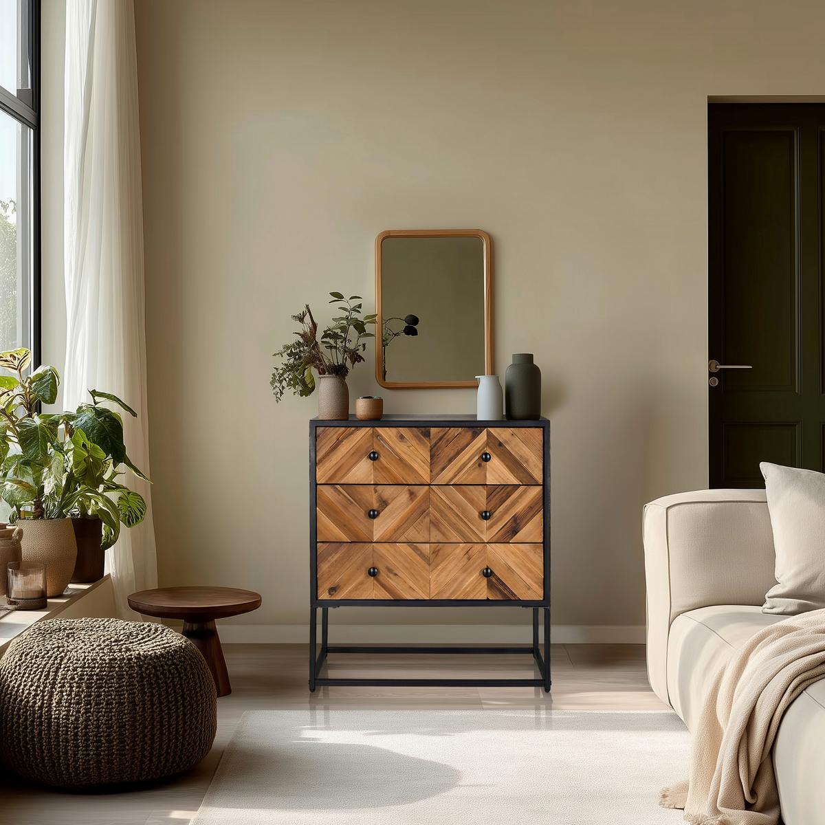 Sideboard Snatjago Black Sun L Dunkelbraun B: 63 Cm - Dunkelbraun/Schwarz, MODERN, Holz/Metall (63/70,5/32cm) - MID.YOU