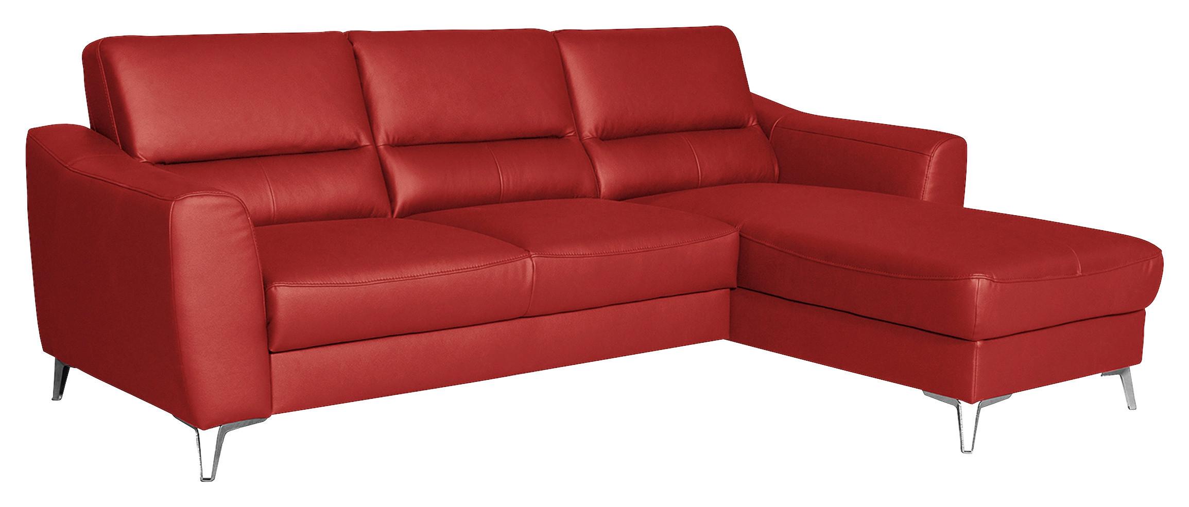Ecksofa Santos Rot S: 241 Cm - Chromfarben/Rot, Design, Leder/Textil (241/168cm) - Livetastic