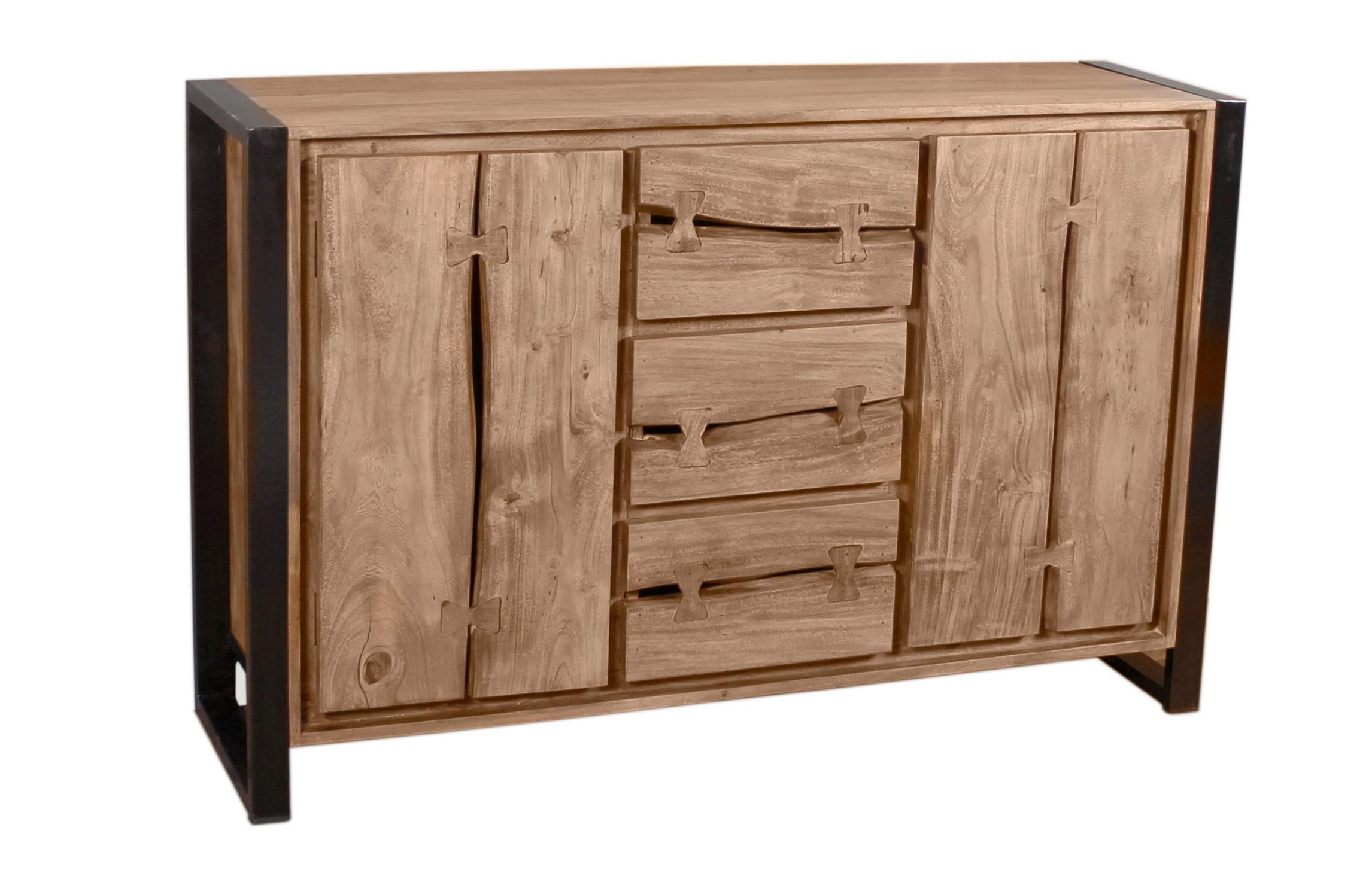 Sideboard Akazie/Schwarz B: 140cm - Schwarz/Naturfarben, Design, Holz/Metall (140/90/40cm) - MID.YOU