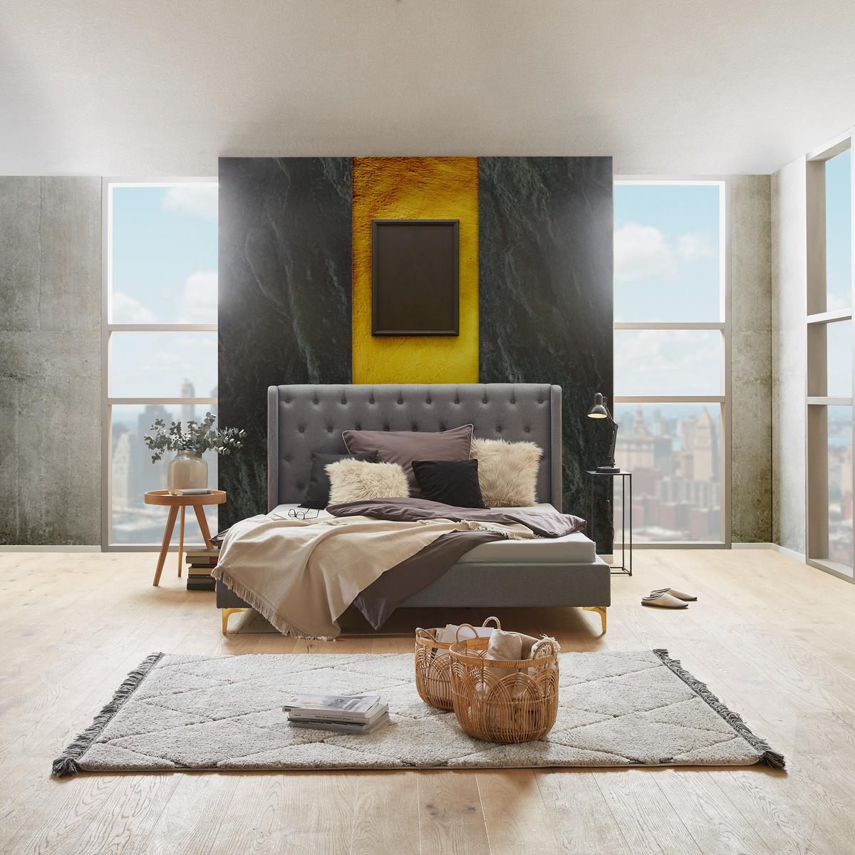 Čalouněná postel s vysokým čelem TANJA, 180x200, šedá - černá/světle šedá, Moderní, kov/dřevo (180/200cm) - Livetastic