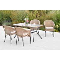 Gartentischgruppe Ravenna 5tlg. Set Inkl. Sitzkissen - Beige/Graphitfarben, KONVENTIONELL, Glas/Kunststoff - Gardenson