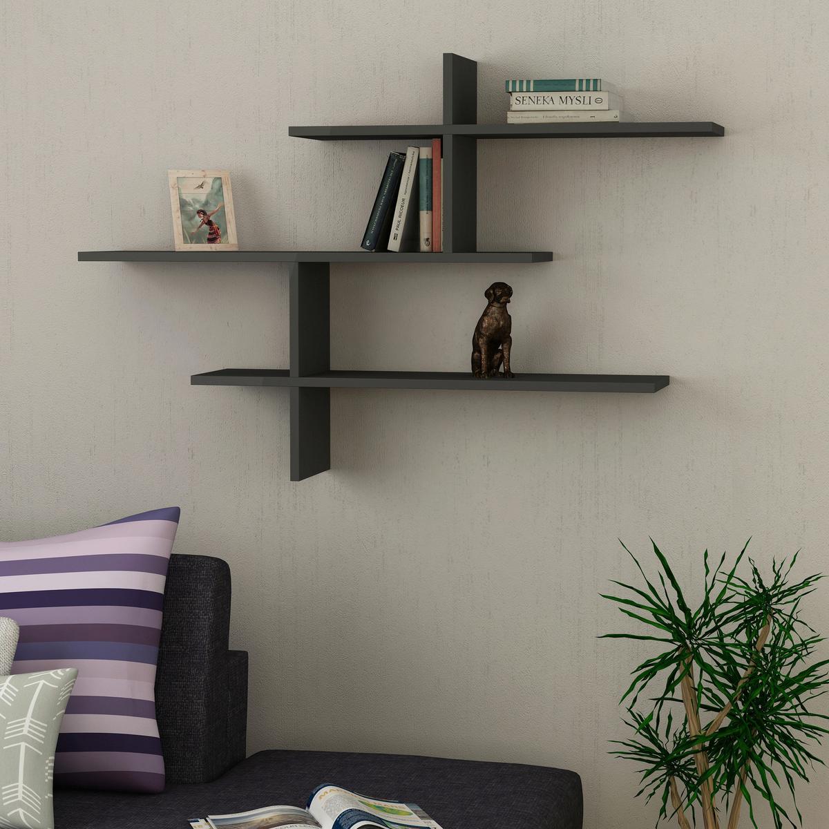 Wandregal Leo Regal - Anthrazit, Design, Holzwerkstoff (123/81/22cm) - Livetastic