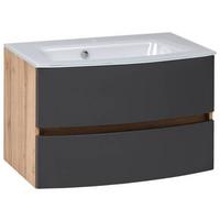 Waschbecken Mit Unterschrank Kopenhagen B: 80 Cm Weiß - Eichefarben/Weiß, KONVENTIONELL, Glas/Holzwerkstoff (80cm) - Held