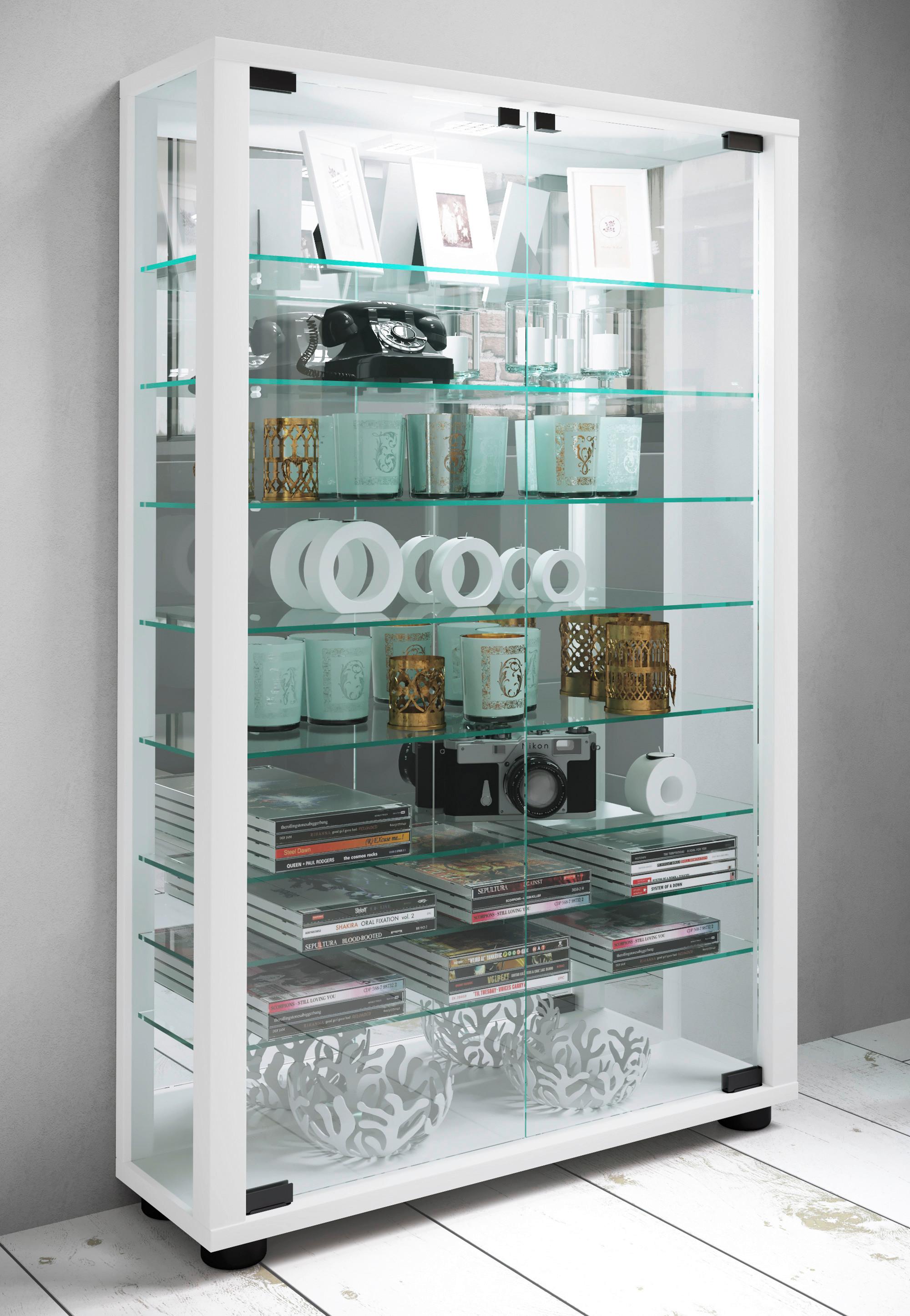 Vitrine Lumo Weiß B: 59 cm - Schwarz/Weiß, MODERN, Glas/Holzwerkstoff (59/91,3/18cm) - MID.YOU