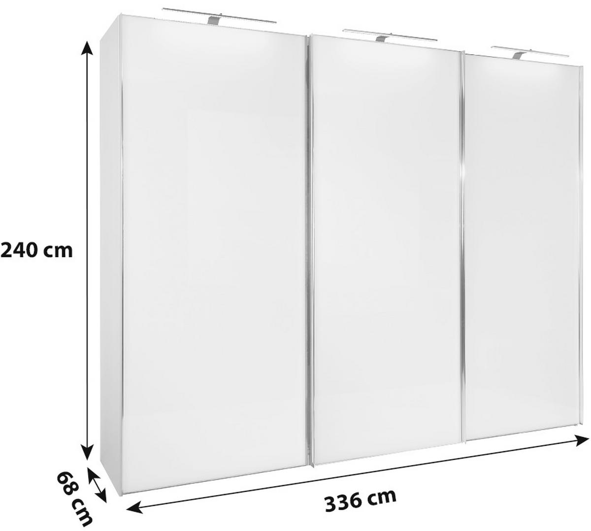 Schwebetürenschrank Glasfront 336 cm Sonate Rom, Weiß - Weiß, MODERN, Holz/Holzwerkstoff (336/240cm) - Luca Bessoni