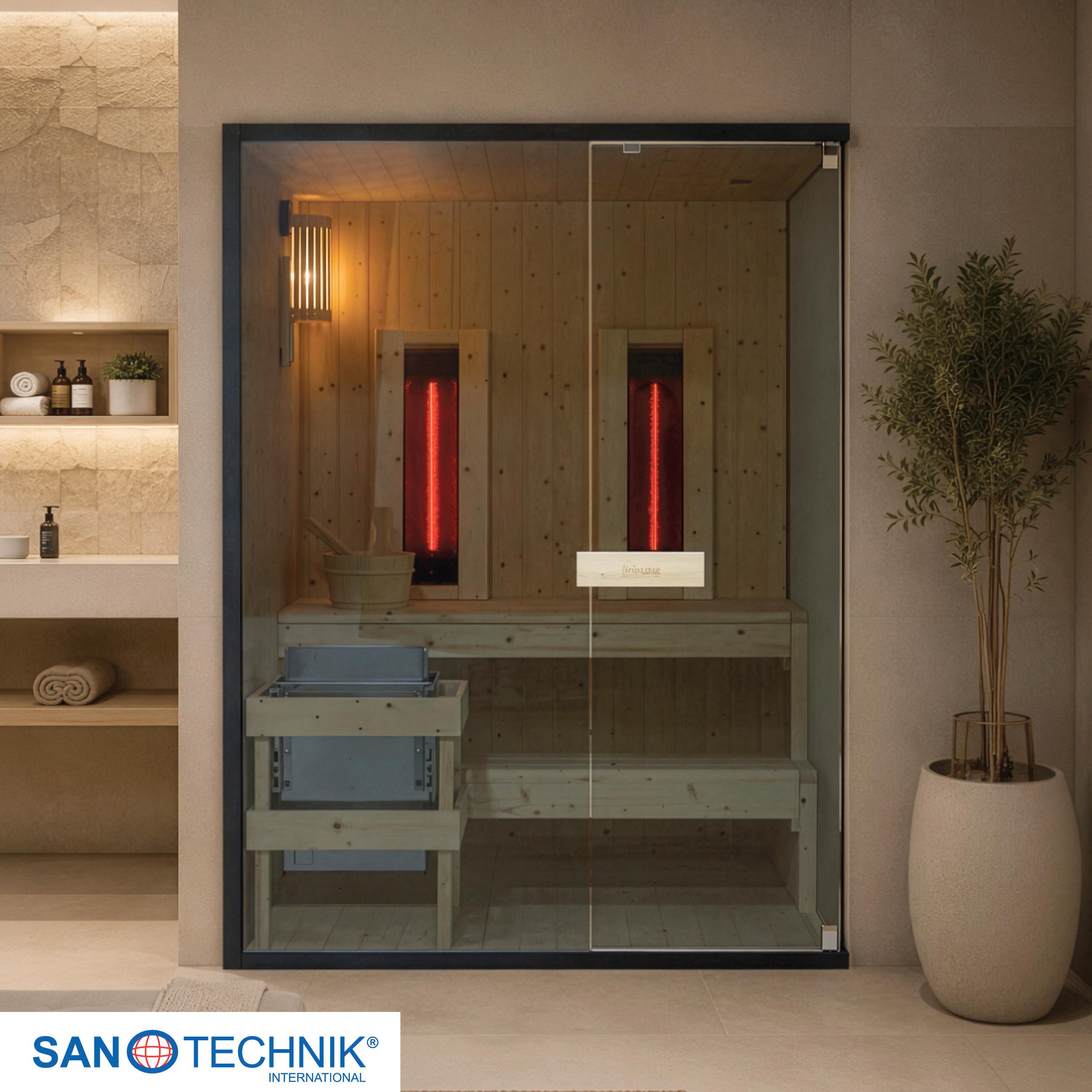 Sauna+Infrarotkabine GLACIER L geeignet für 2-3 Personen - Fichtefarben, Basics, Glas/Holz (150/120/200cm) - Sanotechnik