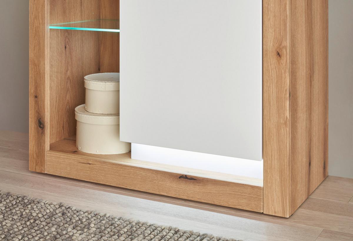 Mehrzweckschrank Brixen Weiß/Eichefarben B: 80cm - Eichefarben/Schwarz, Design, Glas/Holzwerkstoff (80/195/37cm) - MID.YOU