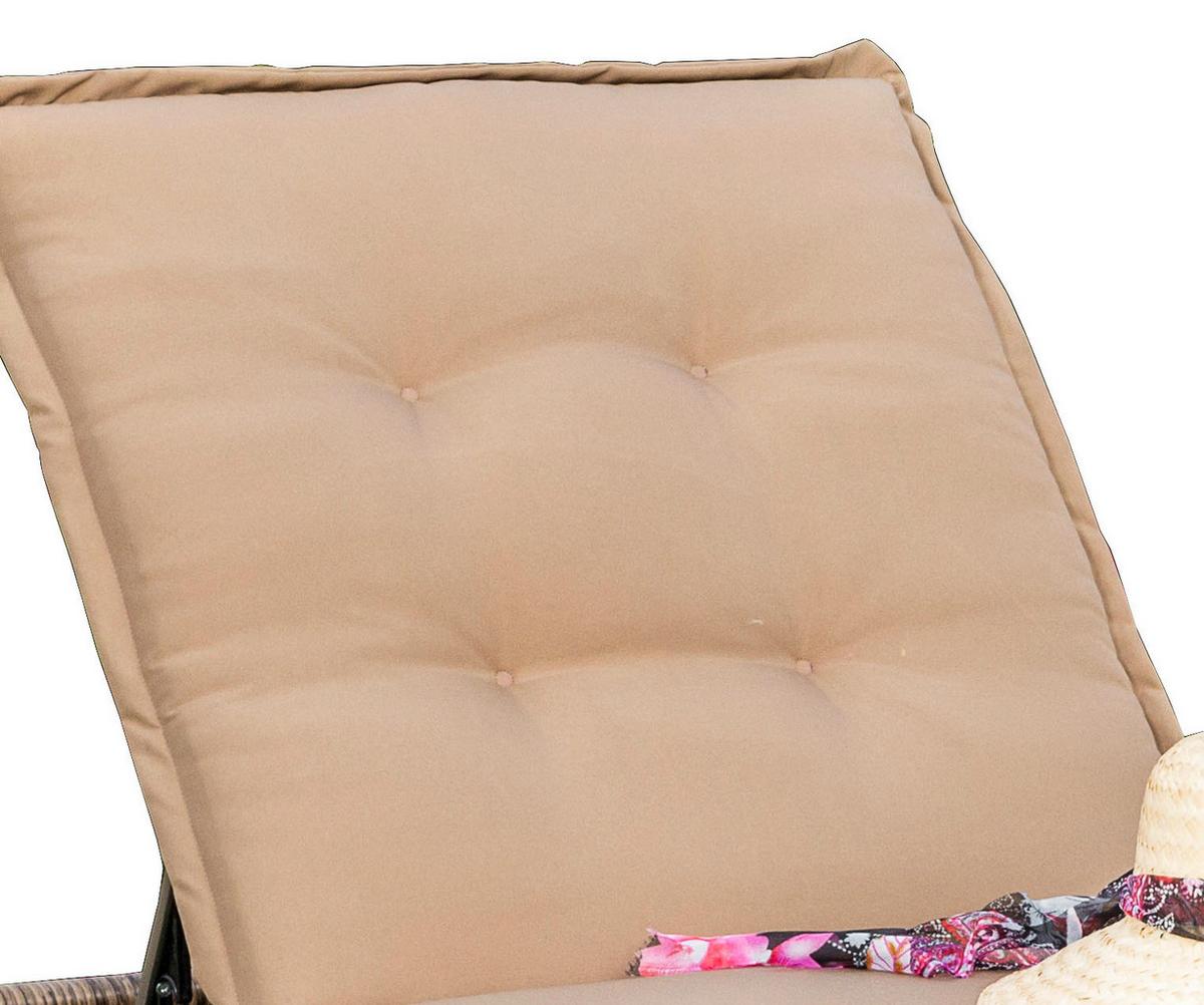 Sonnenliege Toskana Holz/ Kunststoff/Textil mit Auflage - Akaziefarben/Cappuccino, KONVENTIONELL, Holz/Kunststoff (80/34/86/200cm) - Gardenson