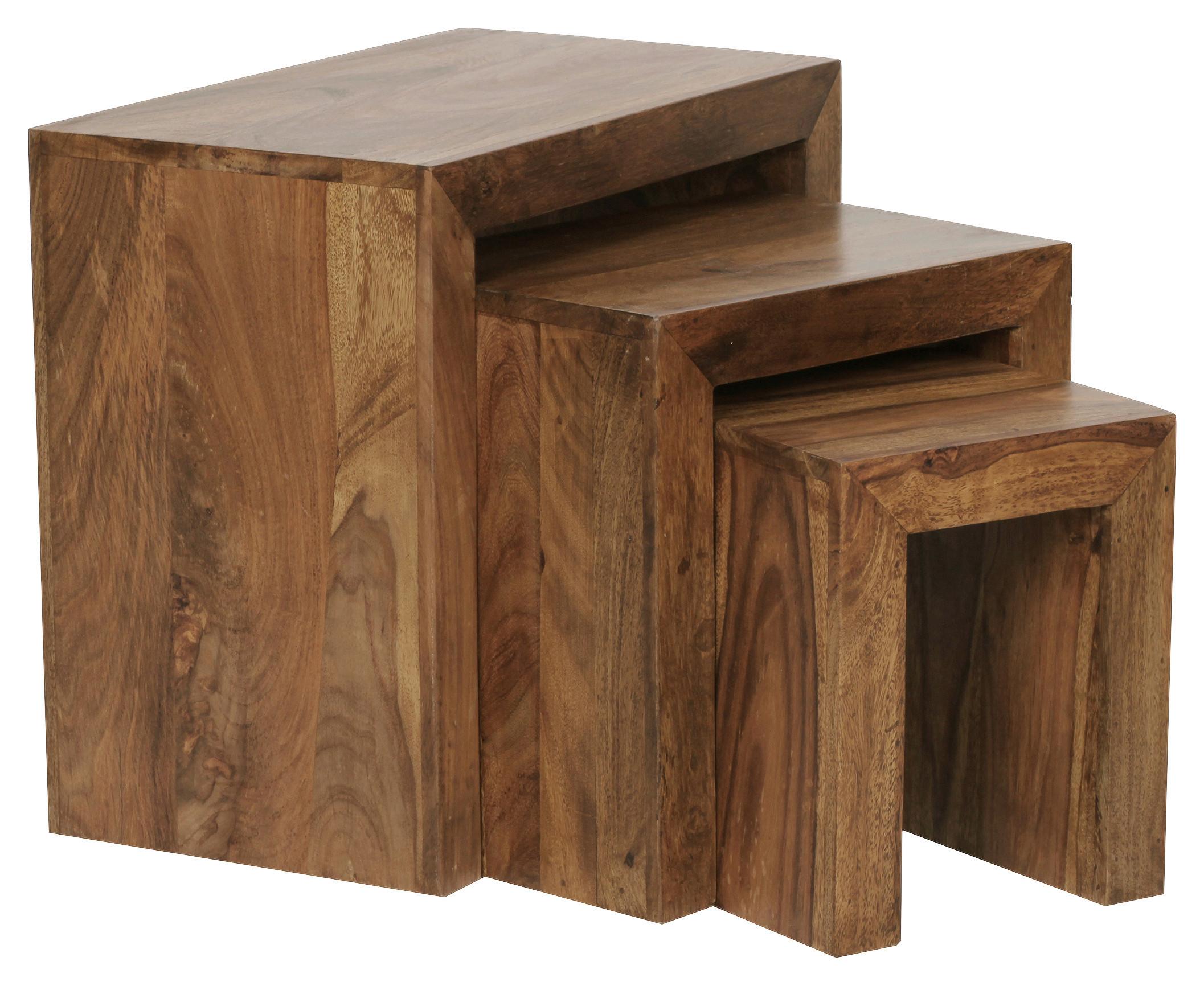 Beistelltisch 3er-set Mumbai, Sheesham Massiv - Sheeshamfarben, Design, Holz (50/30/45cm) - MID.YOU