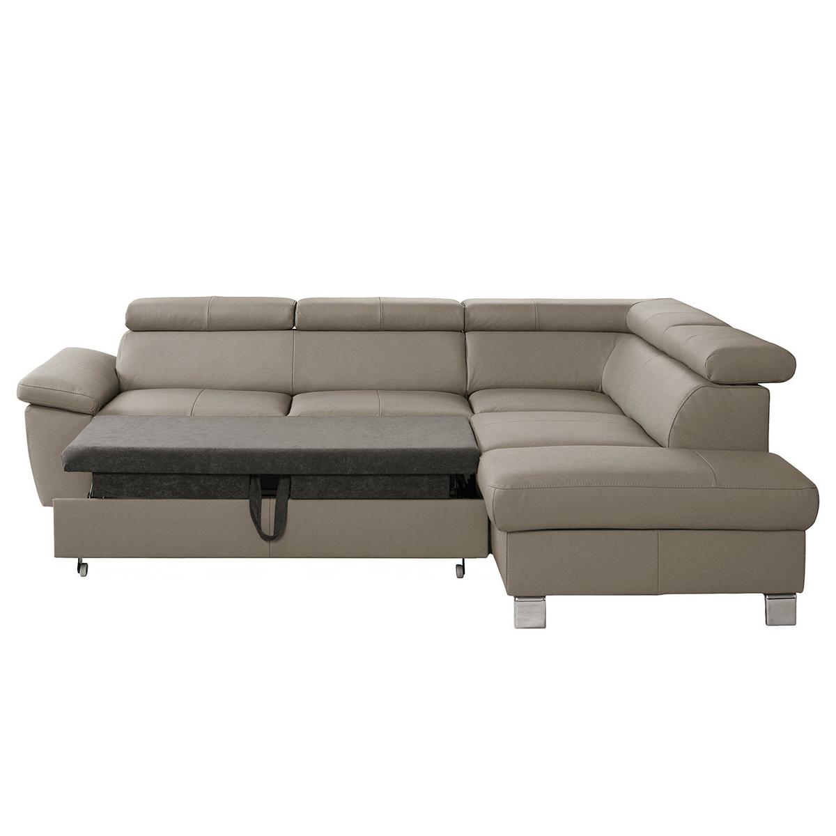 Ecksofa Lugano Teilleder Hellgrau 248x208 - Chromfarben/Hellgrau, Design, Leder/Textil (248/208cm) - Livetastic