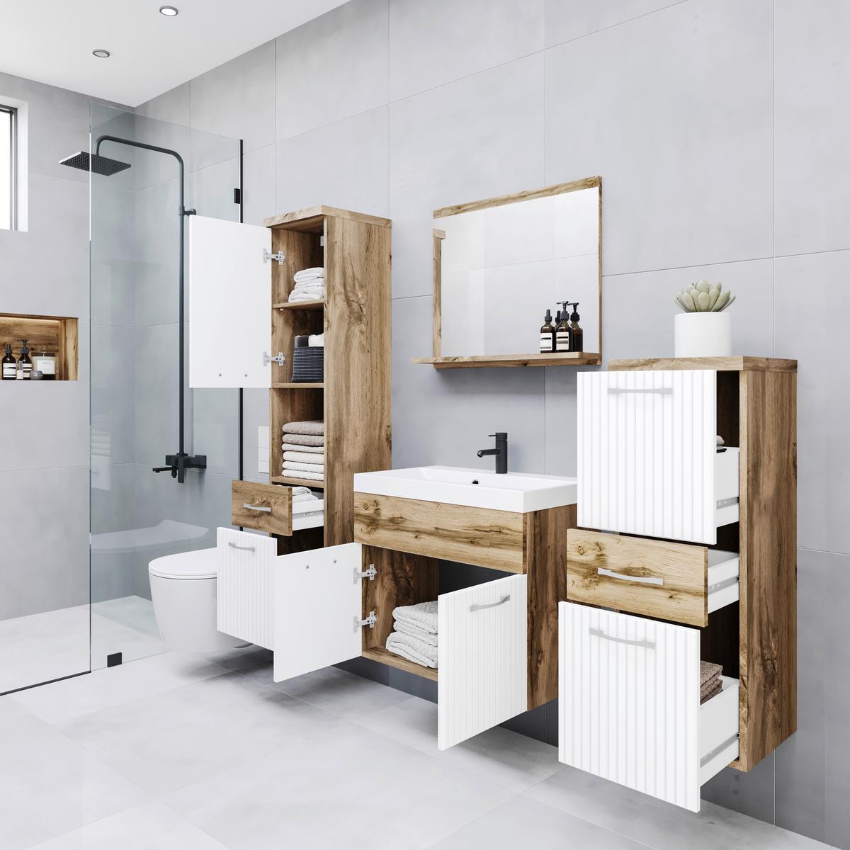Badezimmer Alba Wotan Eiche/Weiss - Eiche Wotan/Weiß, LIFESTYLE, Holzwerkstoff (120cm) - P & B