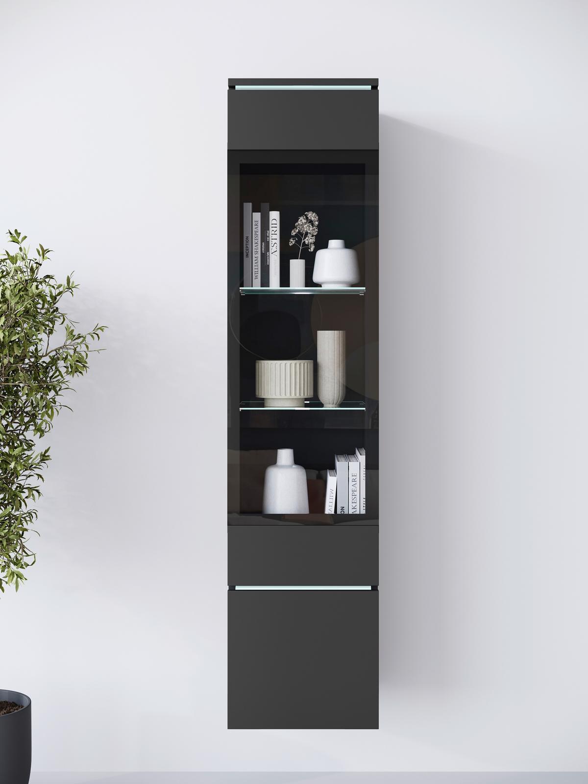 Vitrine Vera Schwarz B: 30cm - Schwarz/Grau, Design, Glas/Holzwerkstoff (30/130/33cm) - Livetastic