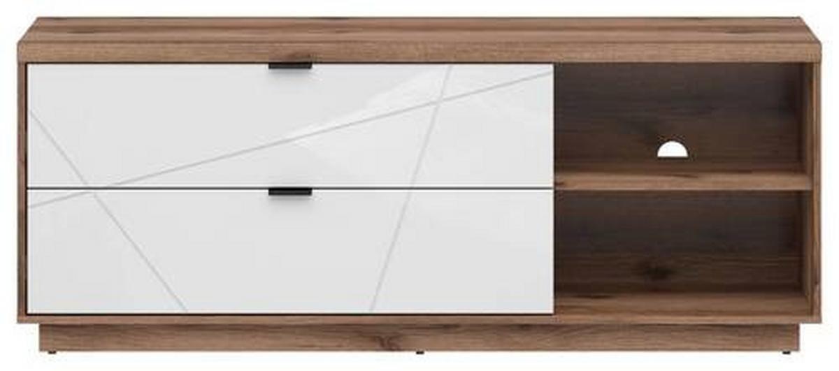 Lowboard Forn Tv Stand - Eichefarben/Weiß Hochglanz, Design, Holzwerkstoff (156/61/42,5cm)