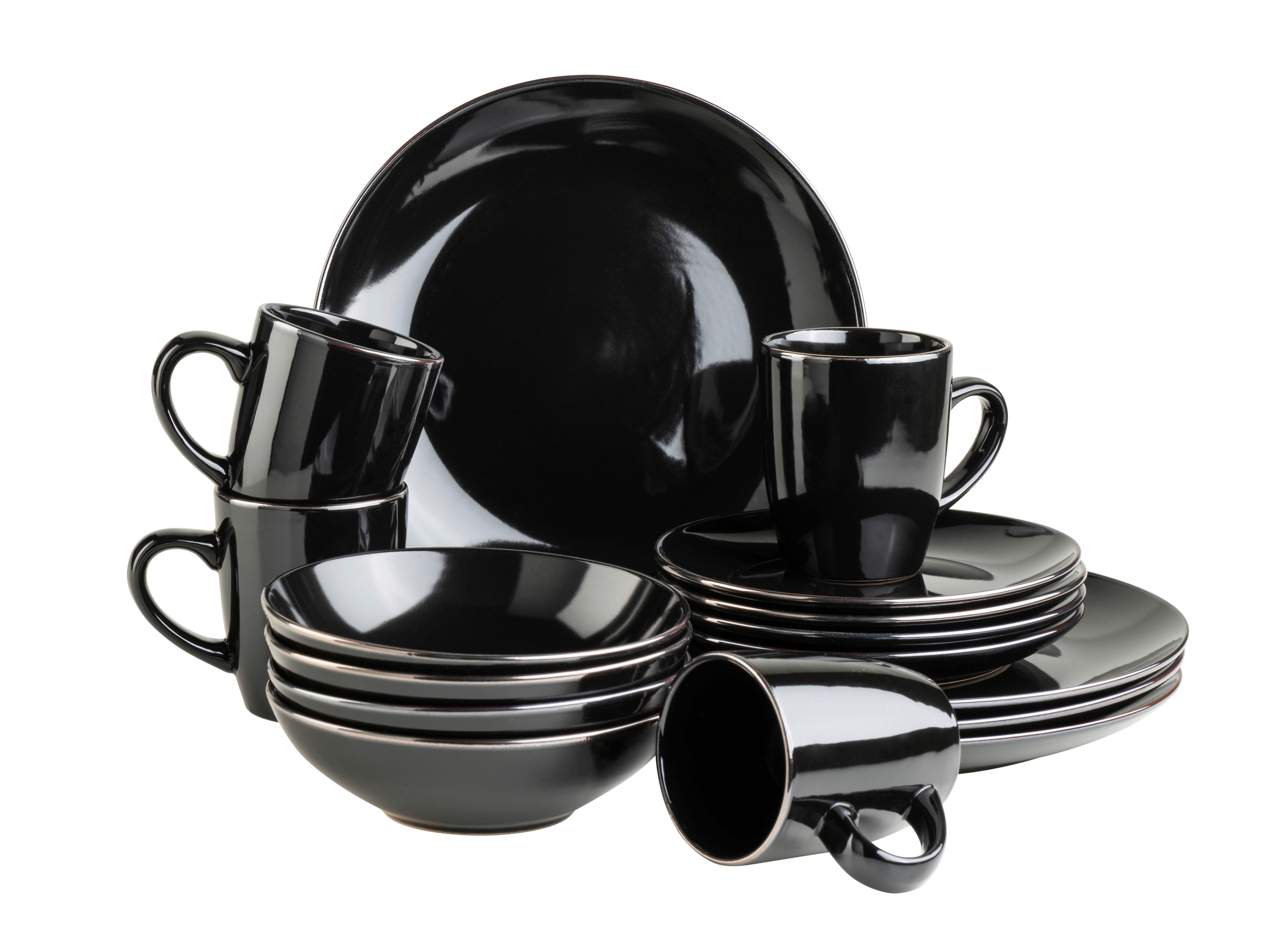 Kombiservice Metallic Rim 4 Personen Schwarz 16-Teilig - Schwarz, Basics, Keramik - Mäser
